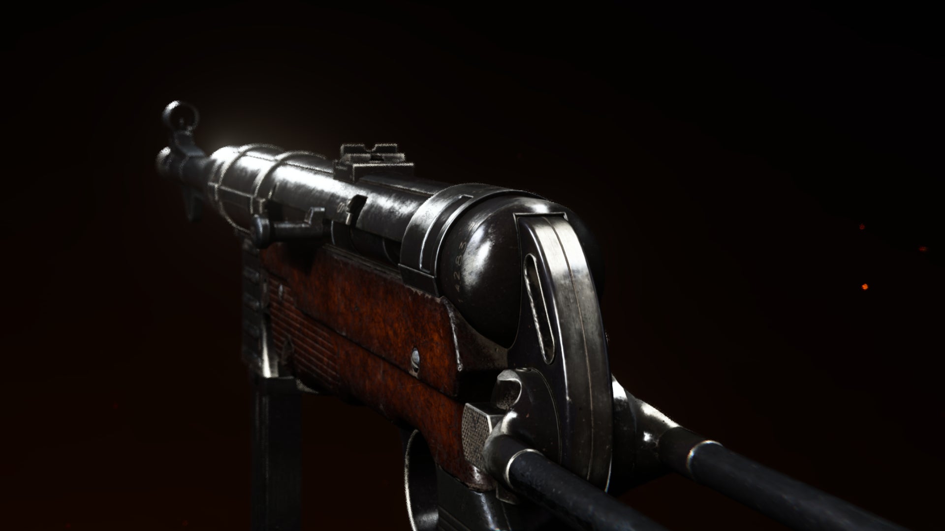 A render of the MP40 in Call Of Duty: Vanguard, as seen from the Gunsmith preview animation screen.