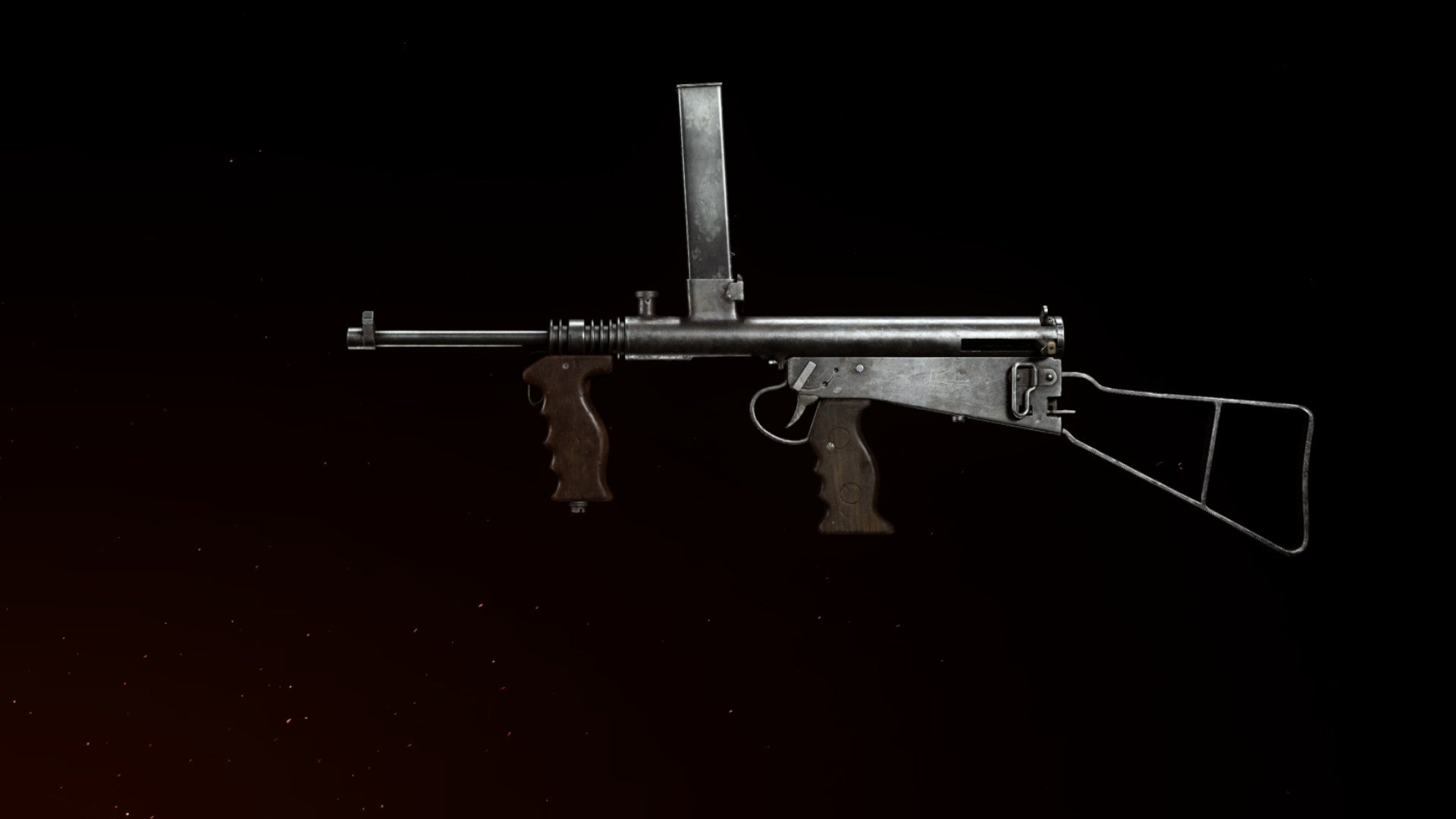 Owen Gun weapon preview against black background in Call Of Duty: Vanguard