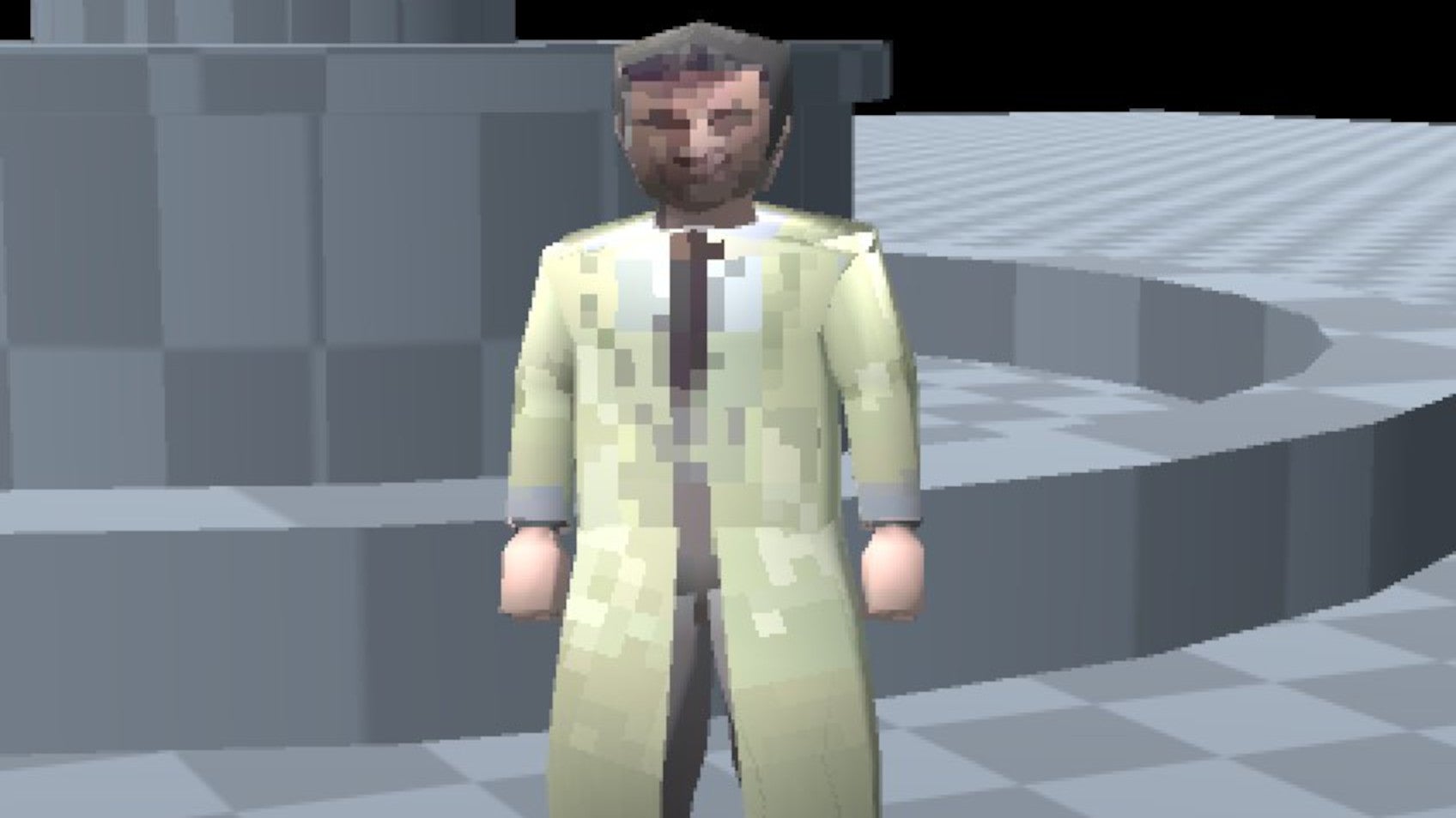A low-poly detective Columbo in a low-poly shabby coat from a Columbo 64 screenshot.