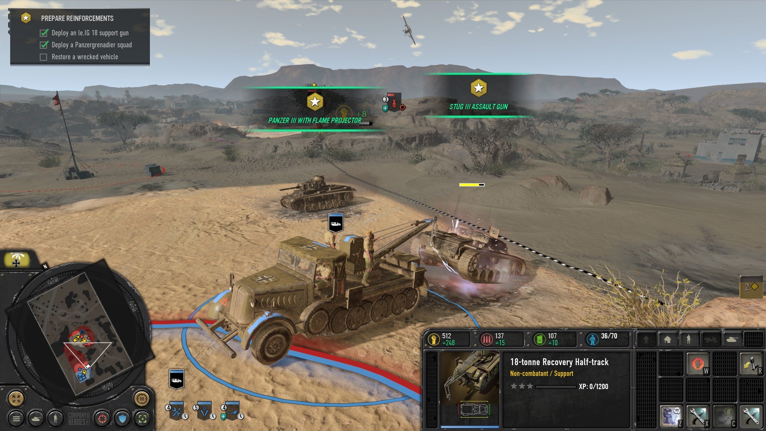 A recovery truck fixes a tank in Company Of Heroes 3
