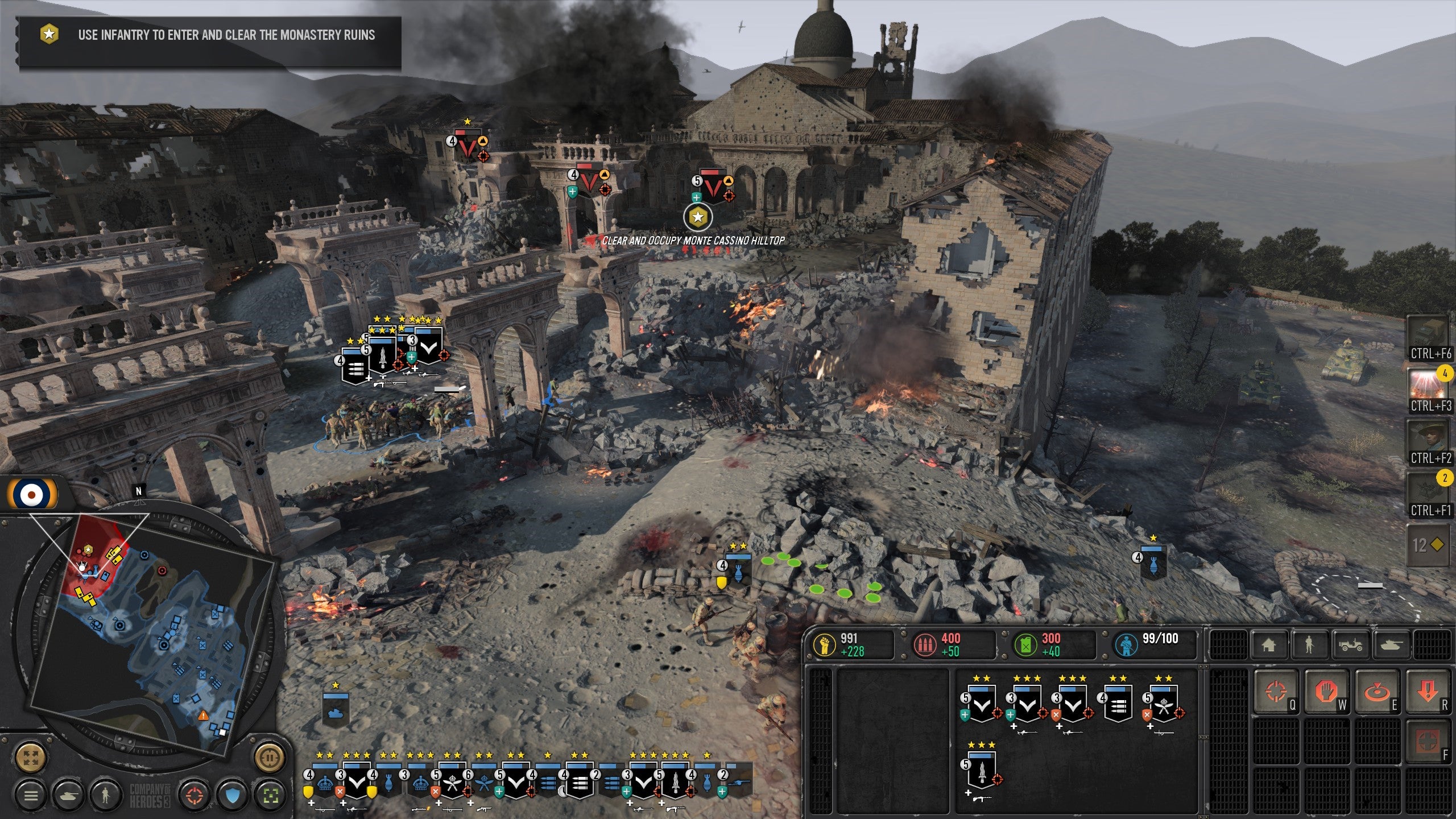 Soldiers enter the ruins of Monte Cassino in Company Of Heroes 3