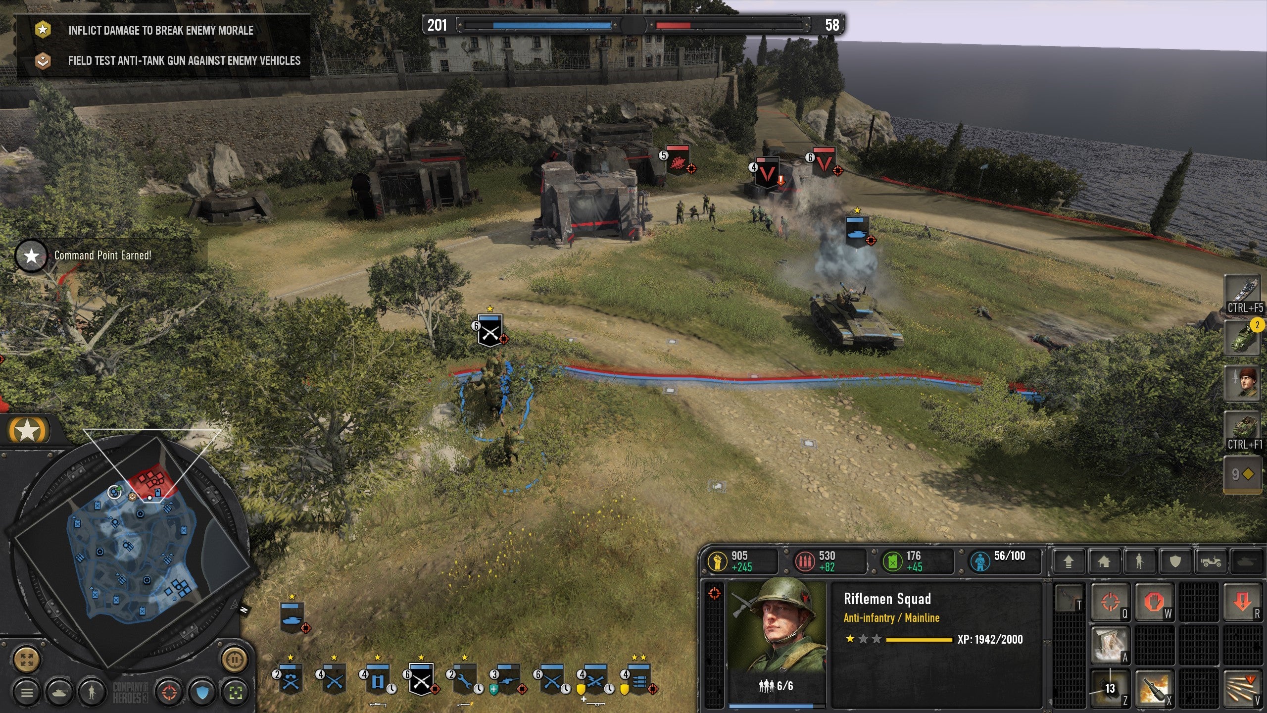 Tanks and soldiers roll into to destroy an enemy base in Company Of Heroes 3