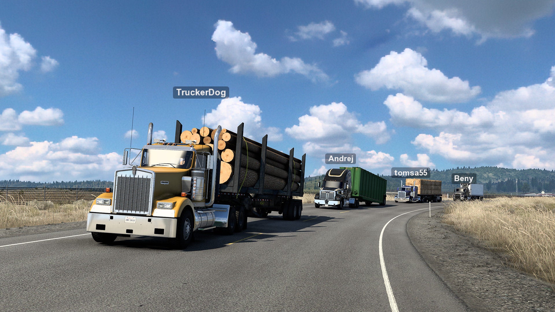 A convoy of trucks in American Truck Simulator
