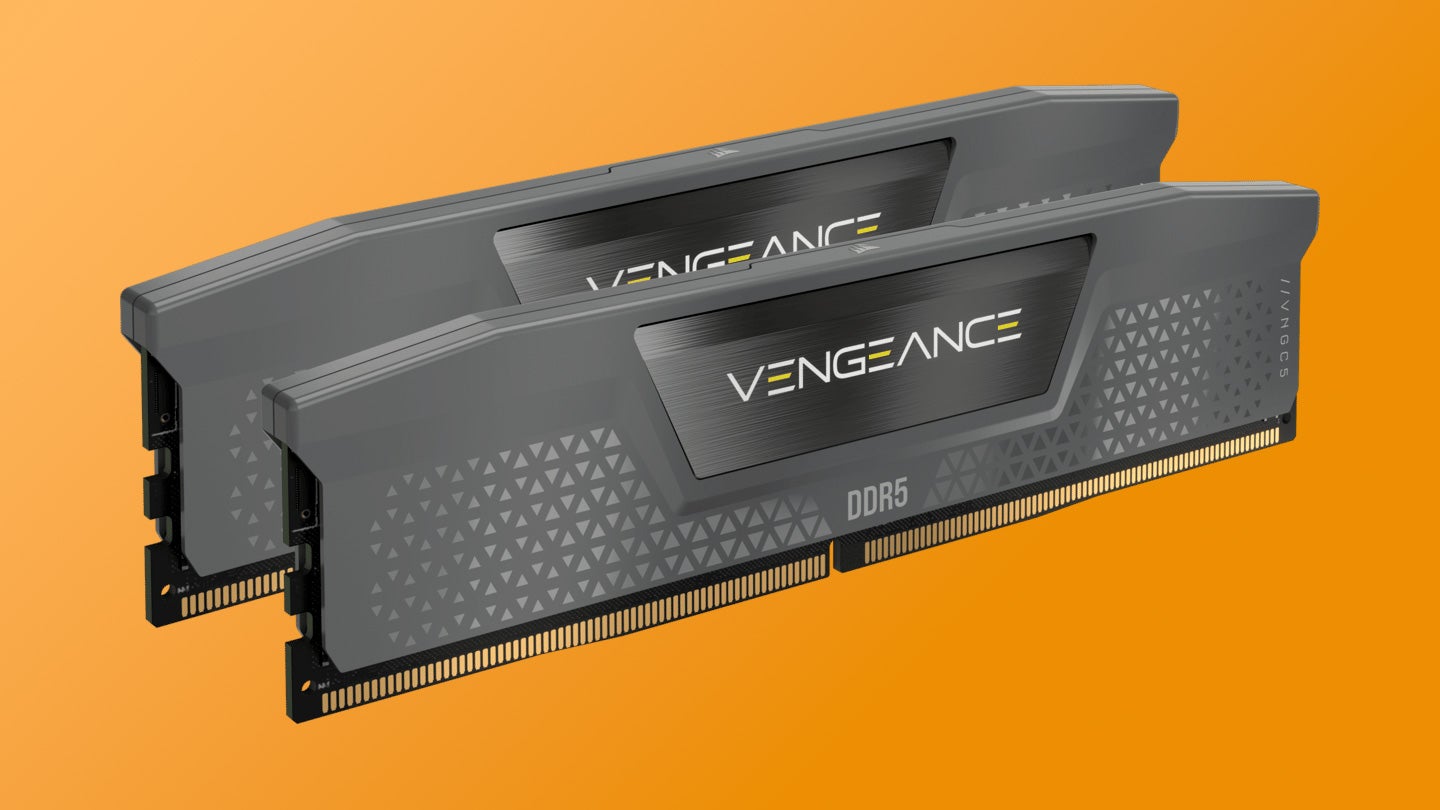 corsair vengeance ddr5 dual-channel memory on a coloured background