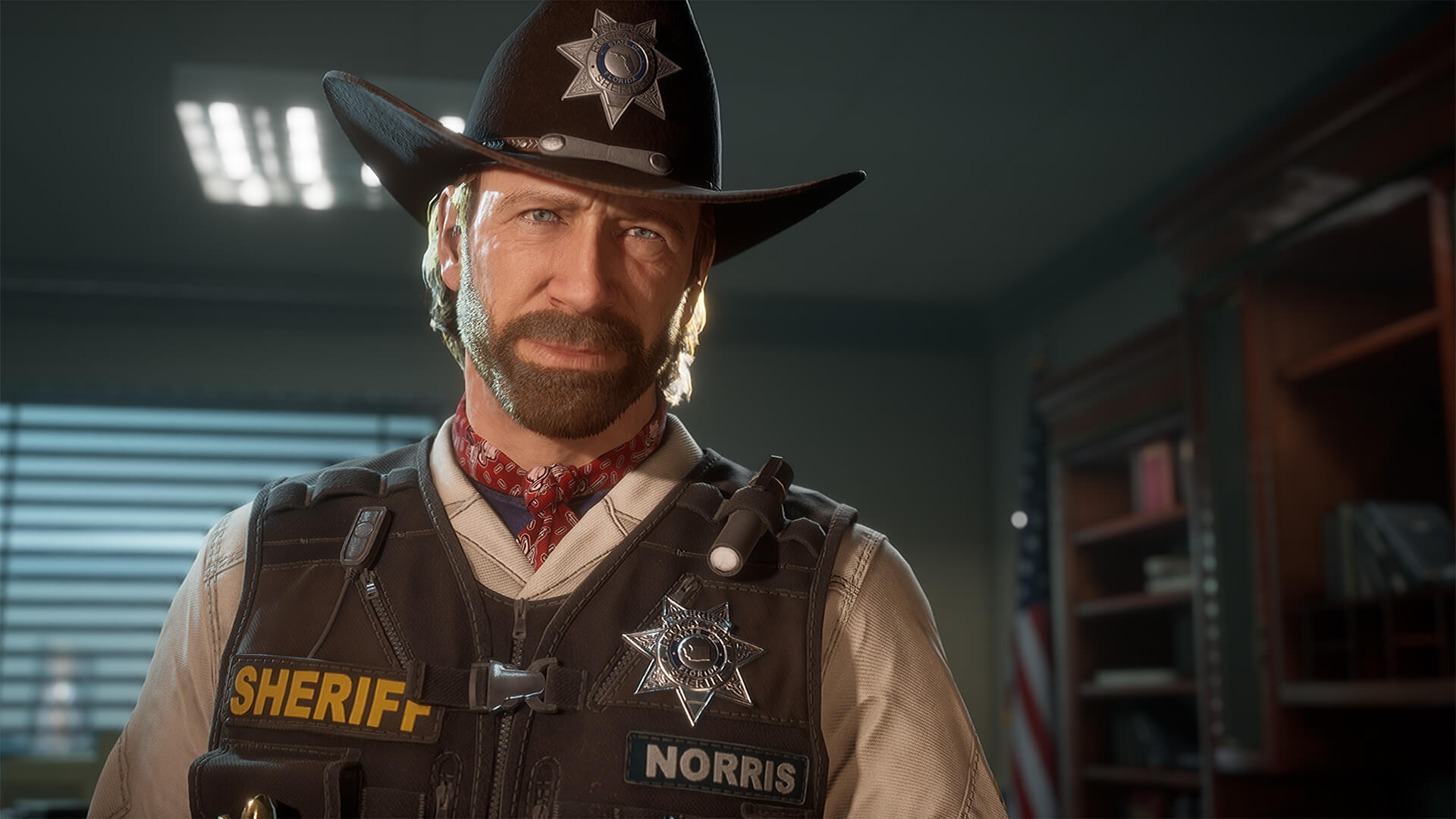 Chuck Norris in a Crime Boss: Rockay City screenshot.