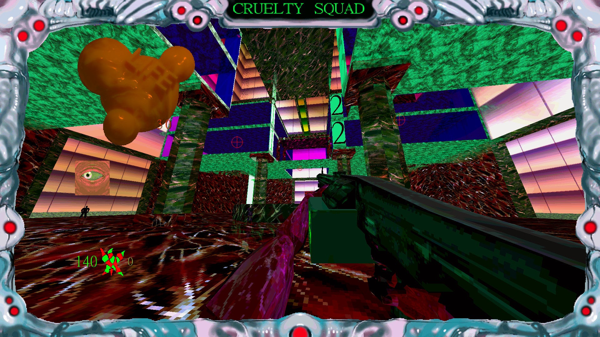 A screenshot of Cruelty Squad and hoo boy it has a lot of clashing textures.