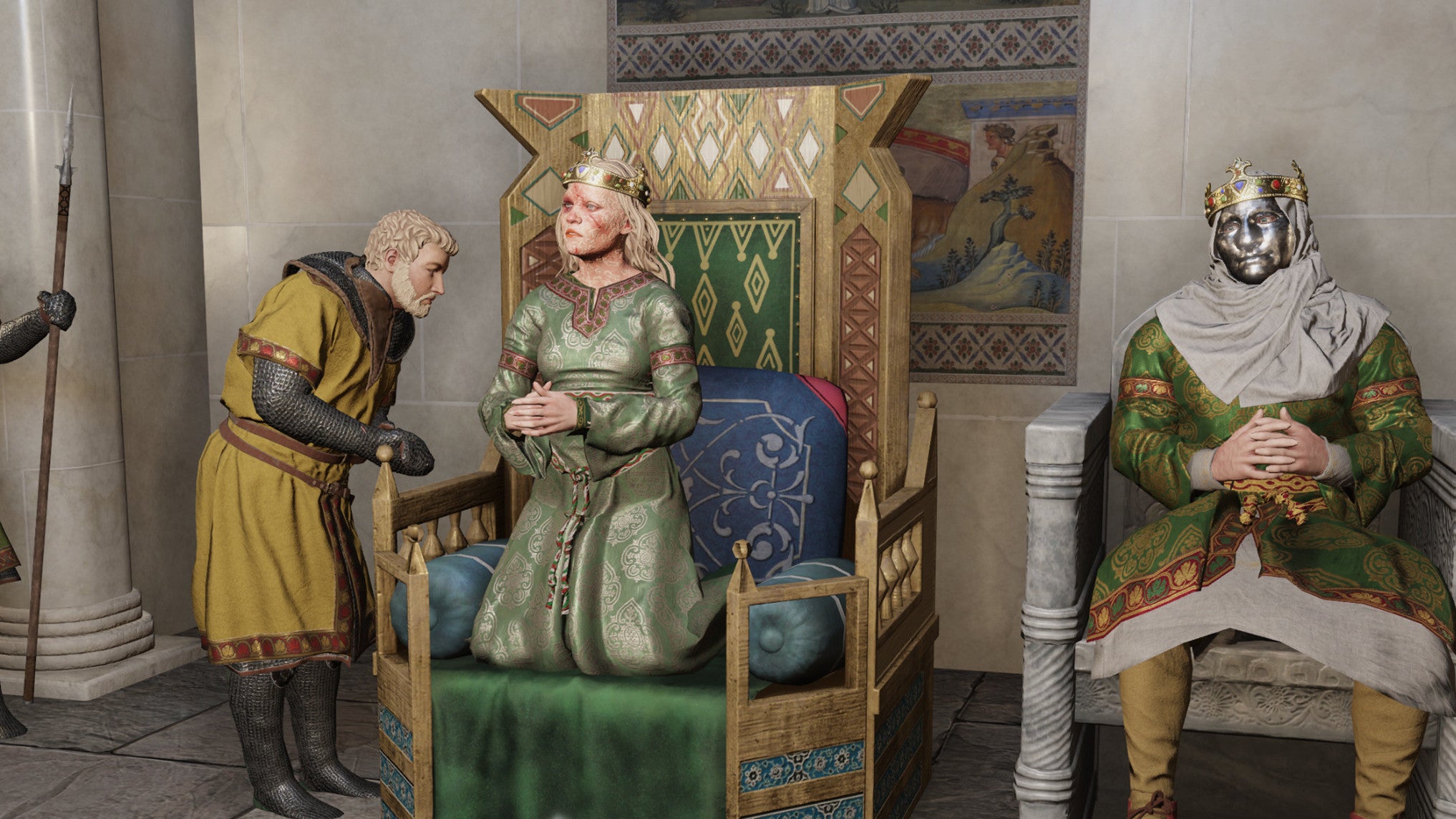 A queen consulting in a Crusader Kings 3: Royal Court screenshot.