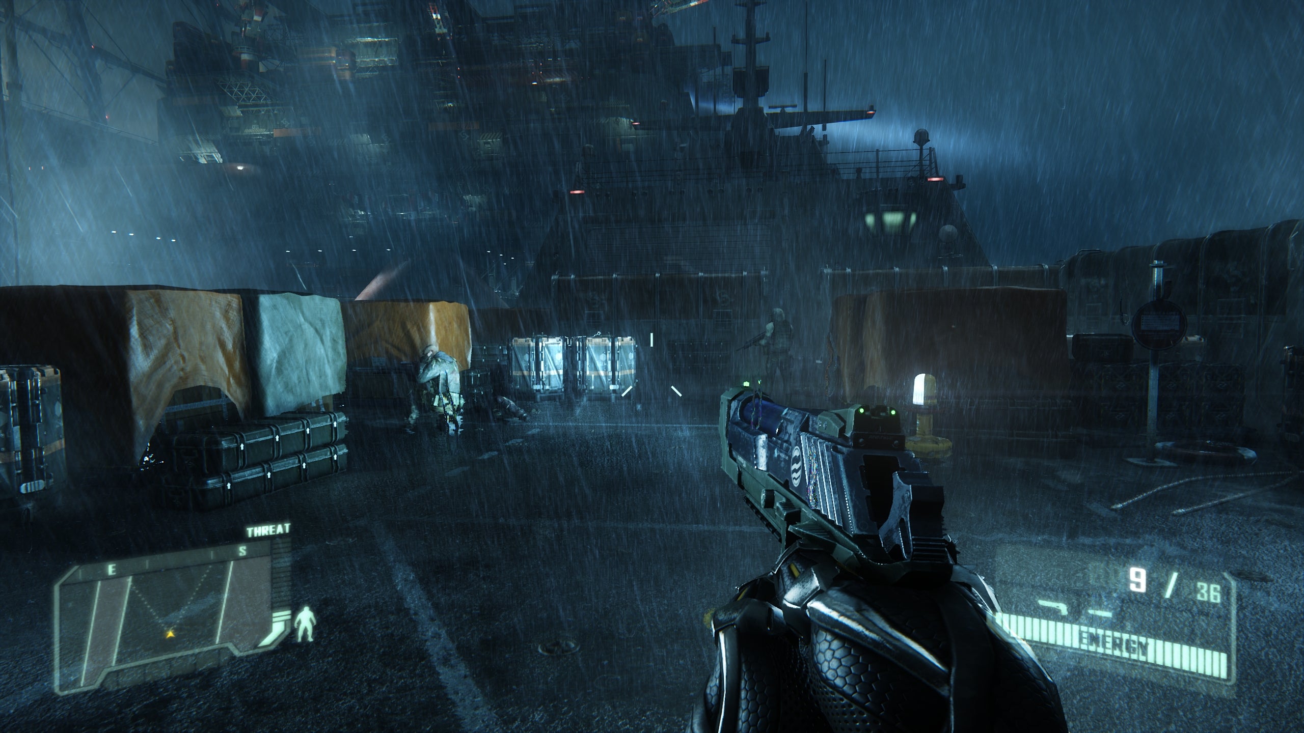 أخرج النبي مسدسًا على متن قارب محمي من المطر في Crysis 3.