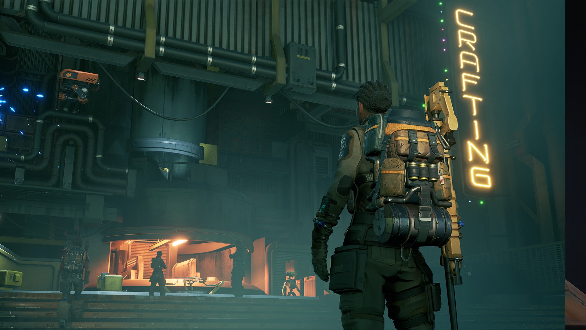 O jogador visita a Gear Printer na Prospect Station em The Cycle: Frontier.