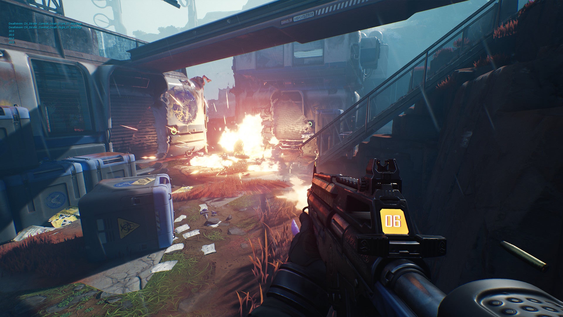 An explosion occurs in front of the player in The Cycle: Frontier.