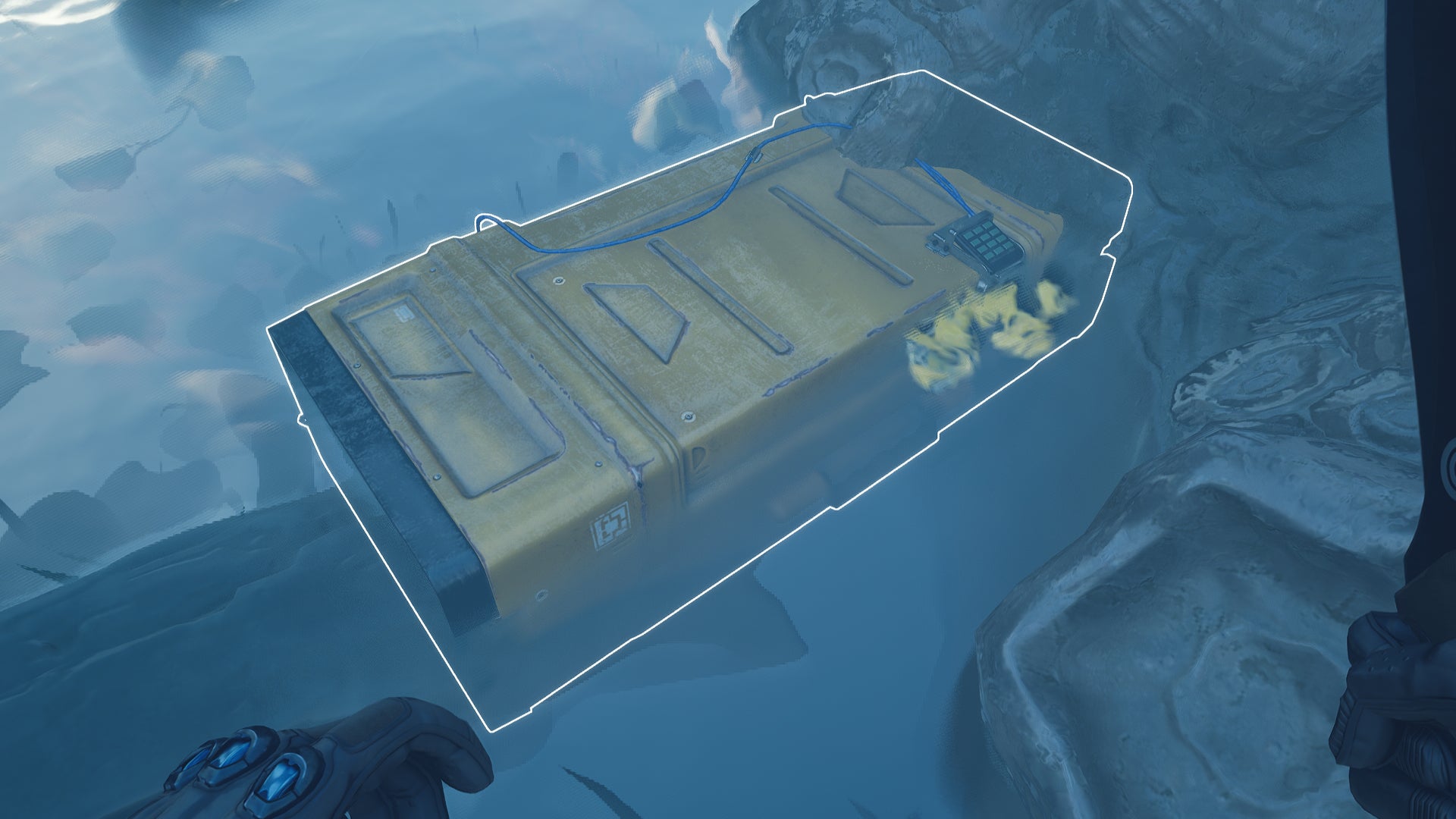 A yellow dead drop container in the Swamp in The Cycle: Frontier.