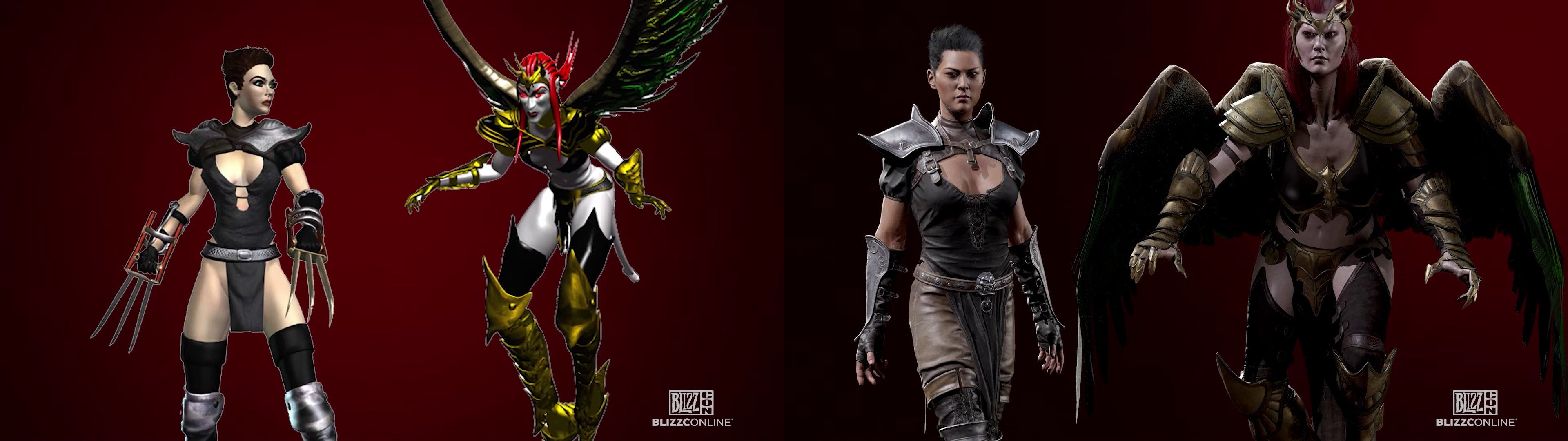 Diablo 2's original and remastered Assassin and Succubus, who both shared a 3D model for their body 3D.