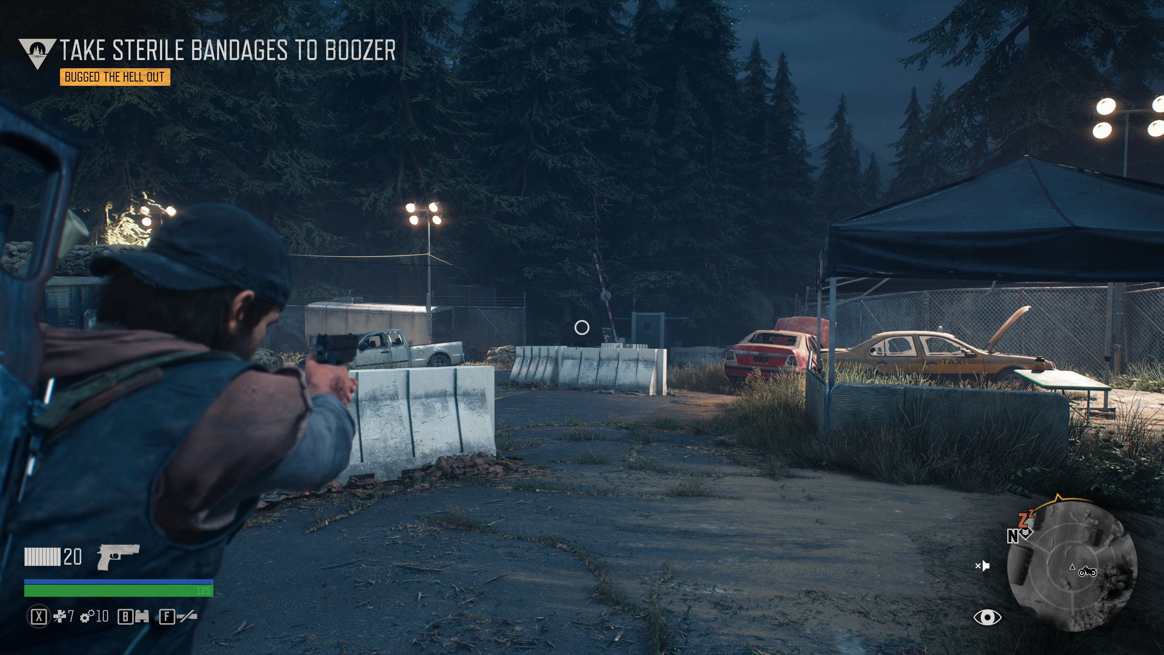 A screenshot of Deacon aiming his gun in Days Gone in a 16:9 aspect ratio