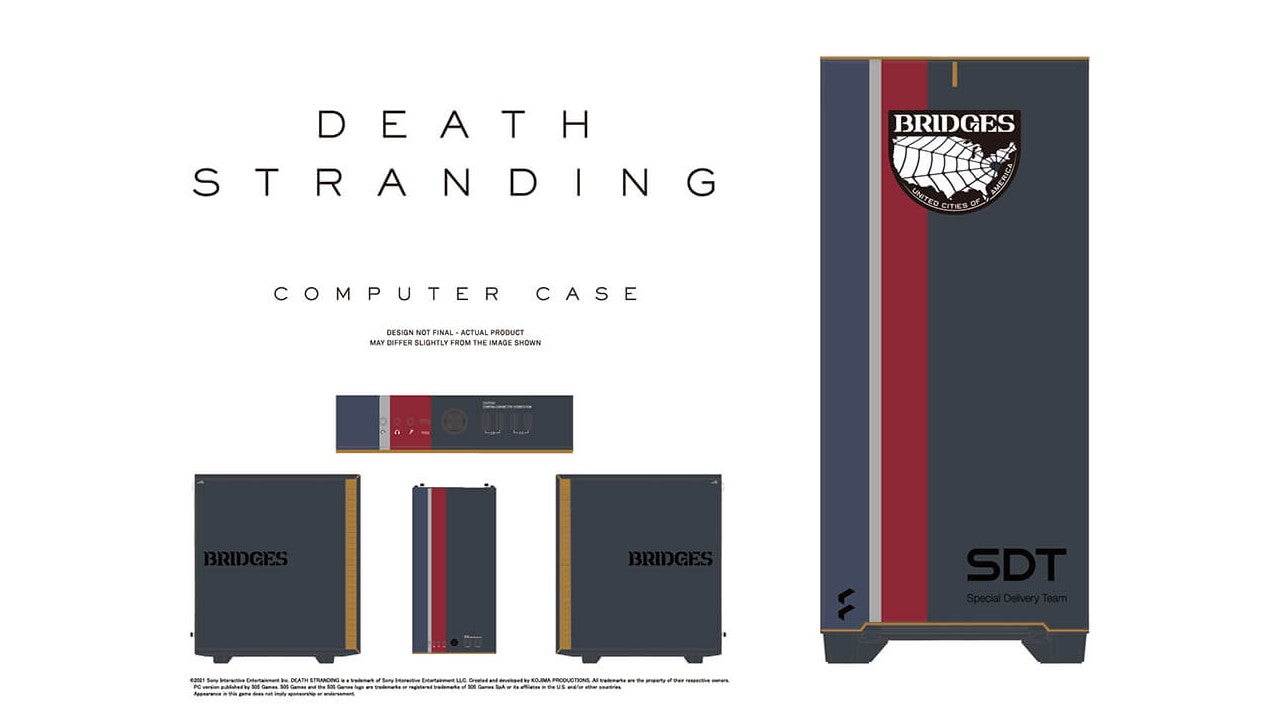 The Death Stranding PC case from all four sides, including its front I/O panel detail