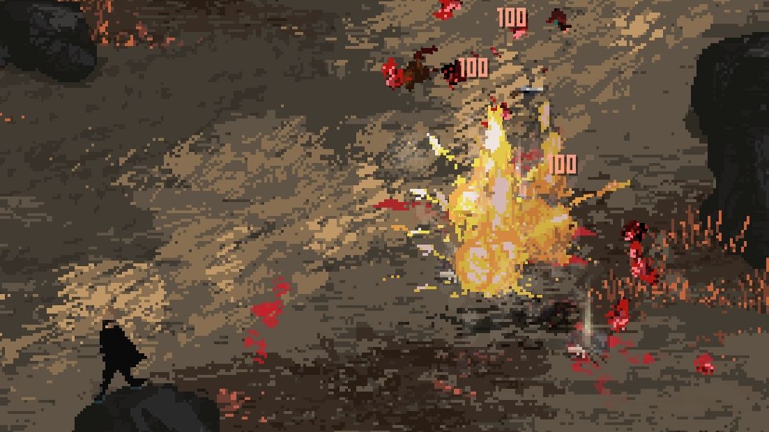 A close up of three enemies being exploded by a mine in Death Trash