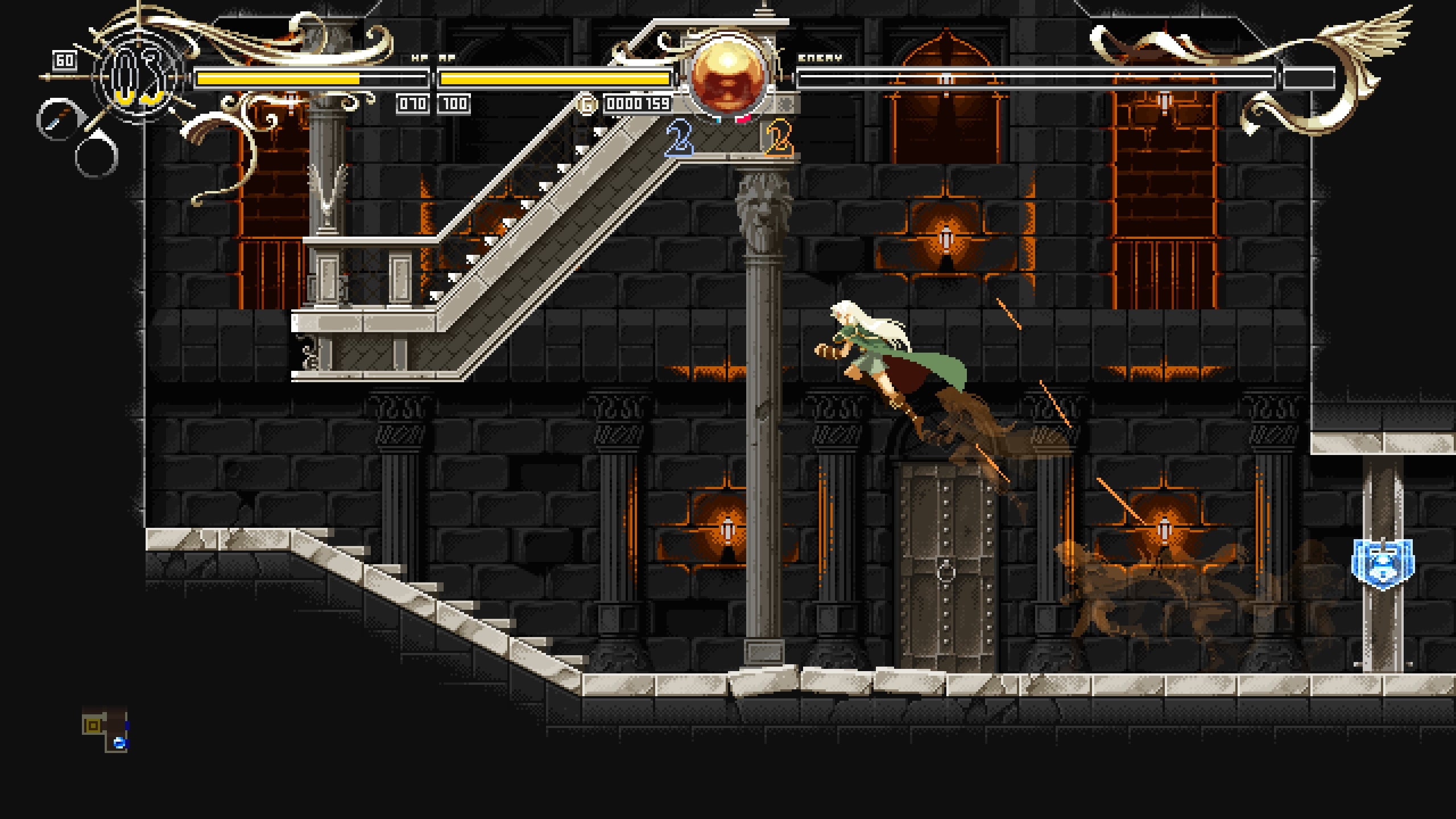 A screenshot of Deedlit jumping through a dungeon environment in Deedlit in Wonder Labyrinth