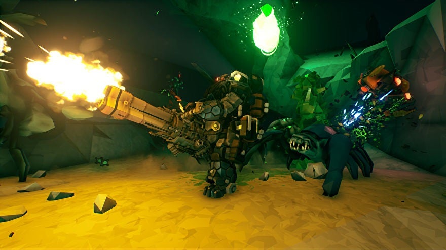 Armored violence in a screenshot from Deep Rock Galactic.