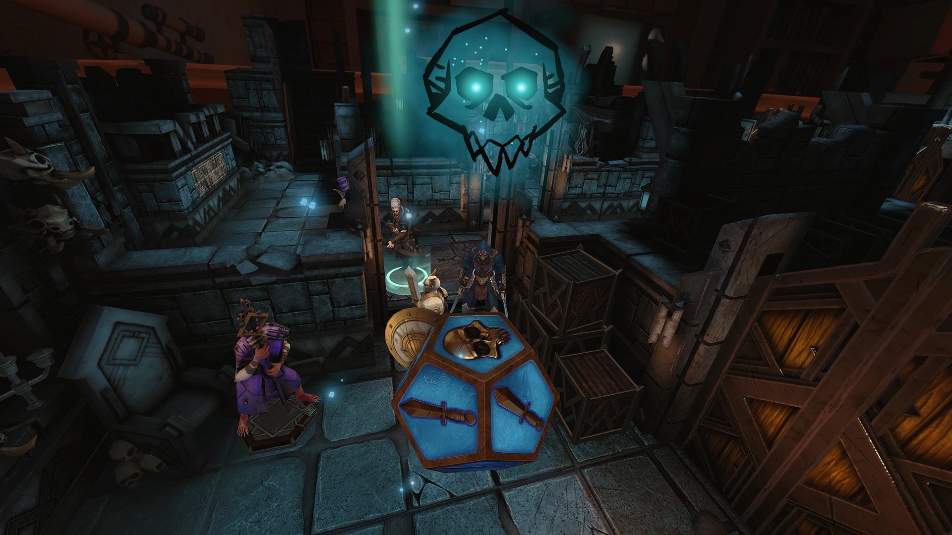 The dice in Demeo, a 3D VR tabletop RPG/strategy game, has rolled a skull symbol, which would seem to be a bad sign