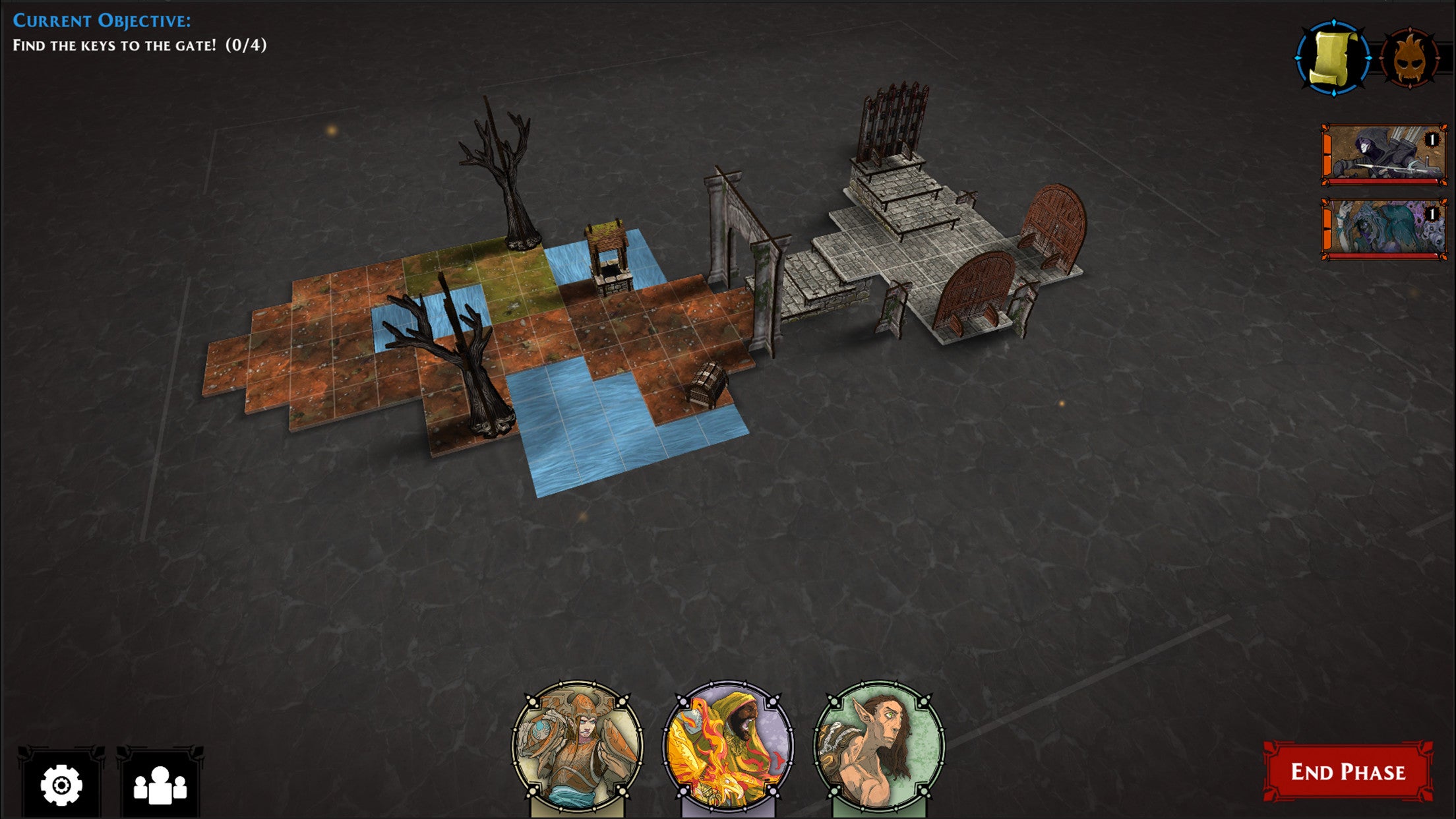 A visualisation of a tabletop game in the Descent: Legends of the Dark Steam companion app