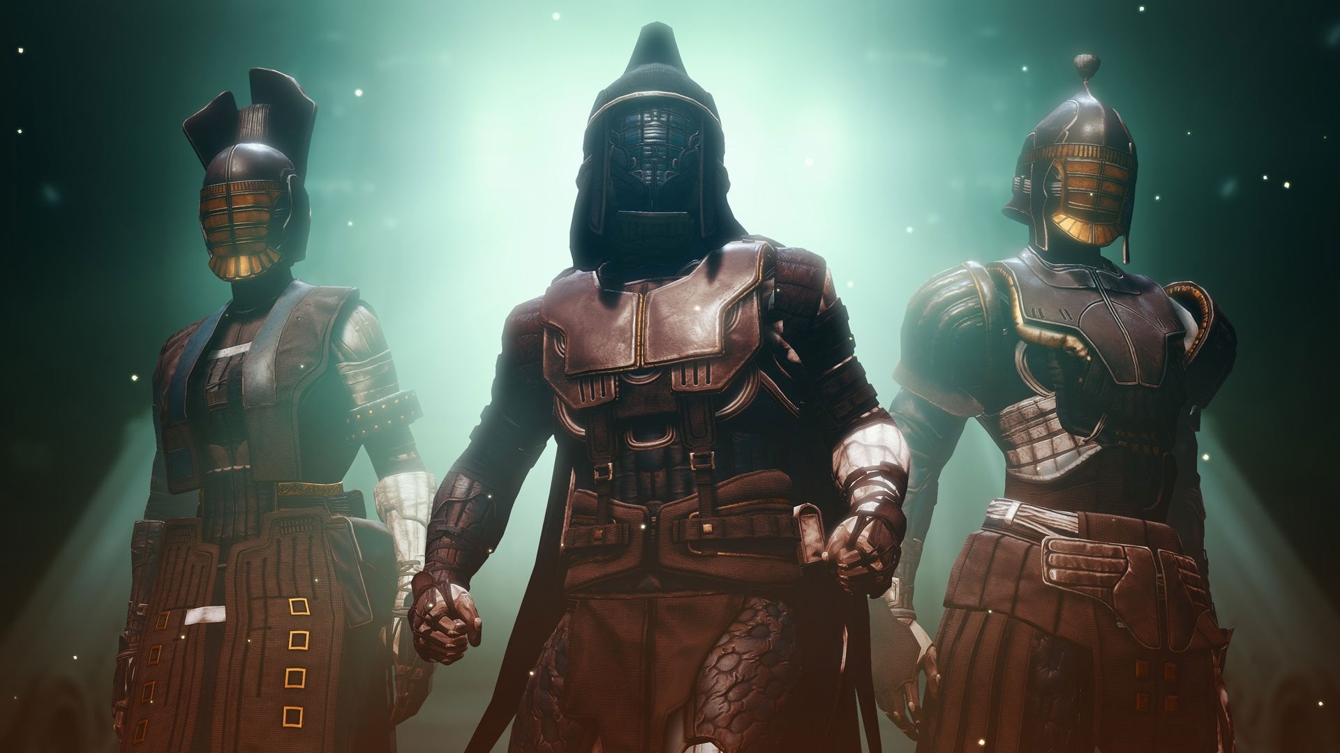 Guardians geared up in Destiny 2: Season of the Chosen's Praefectus armour sets.