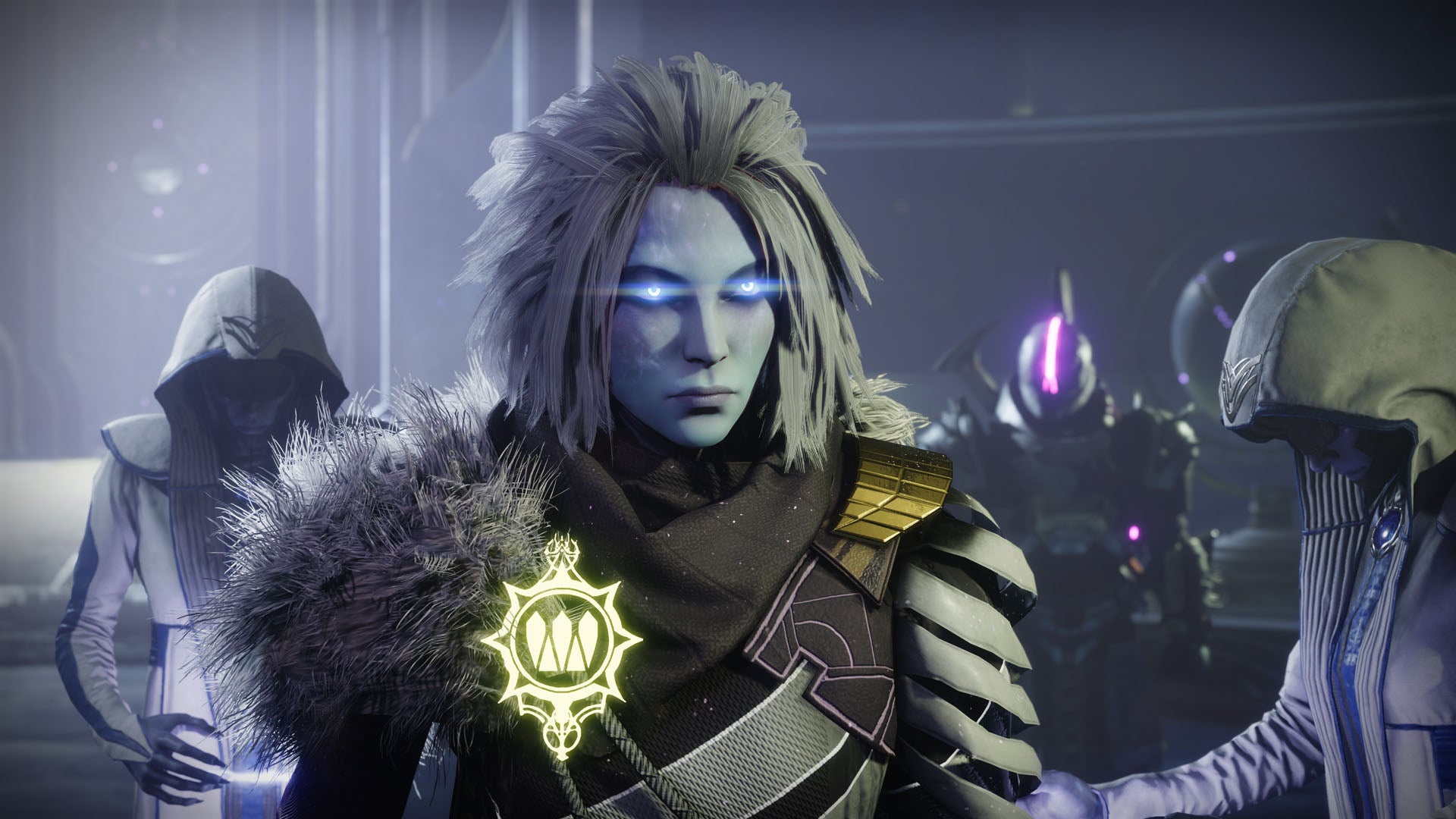 Mara Sov with her tech witches and Saint-14 in Destiny 2: Season of the Lost.