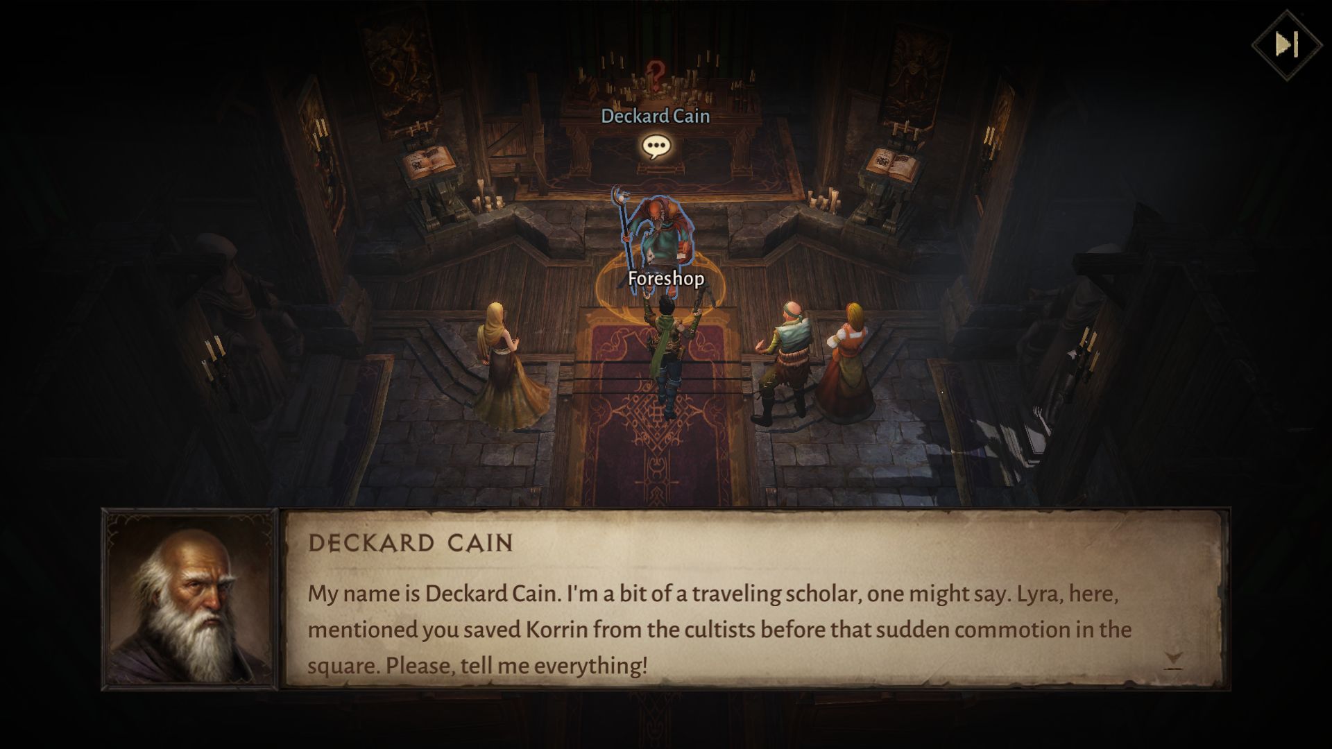 Deckard Cain memperkenalkan dirinya kepada pemain di Diablo Immortal