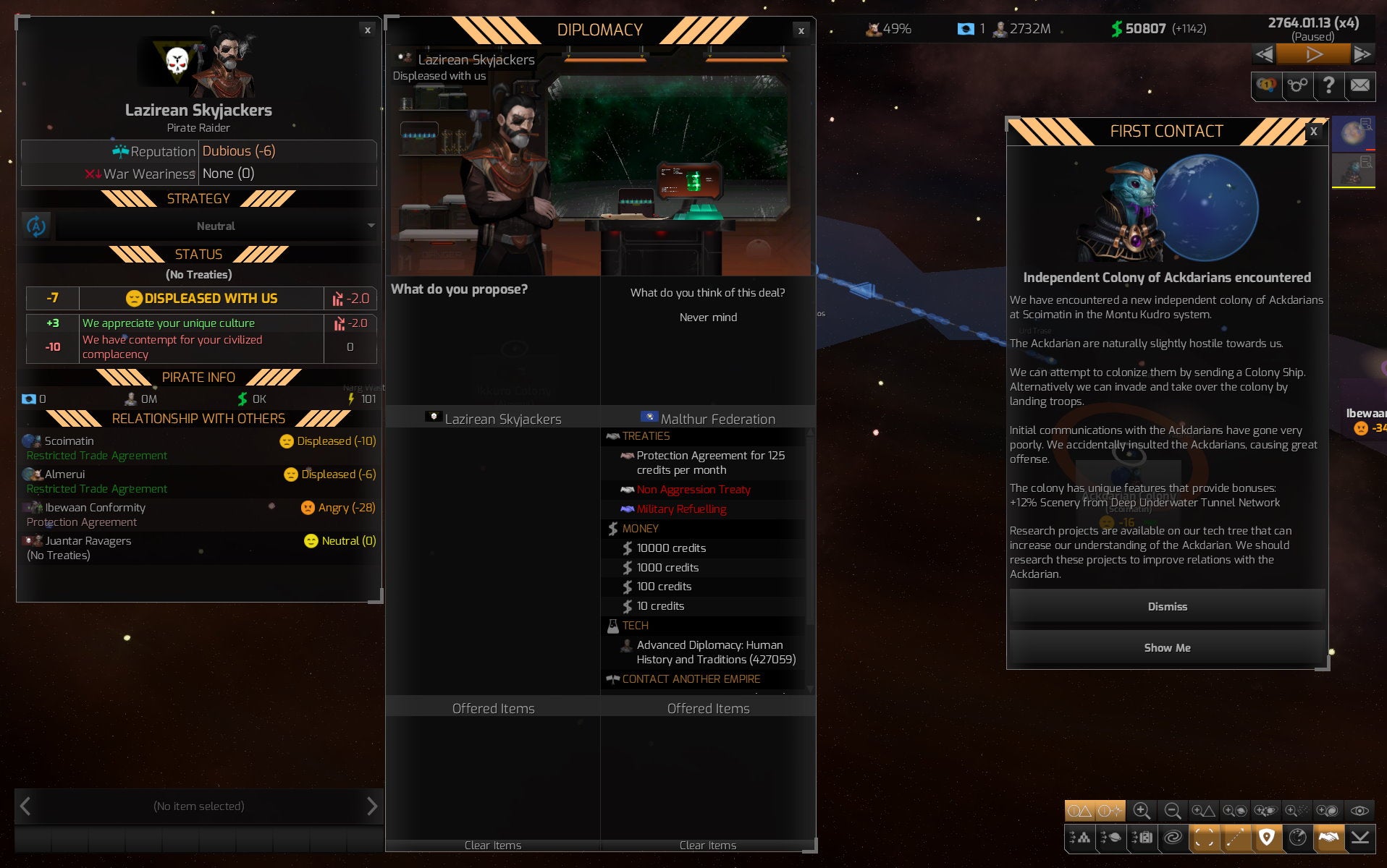 The diplomacy menu in Distant Worlds 2