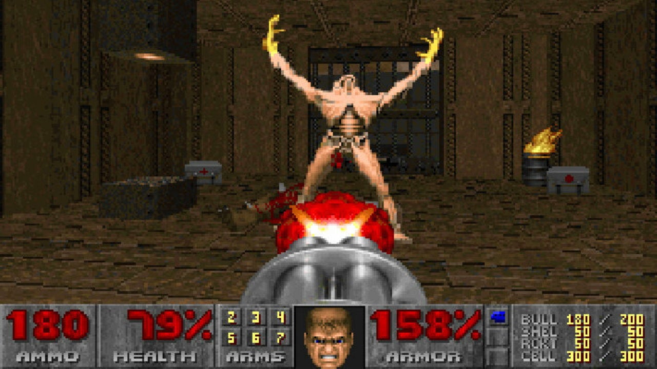 An archvile throws up its arms in Doom 2
