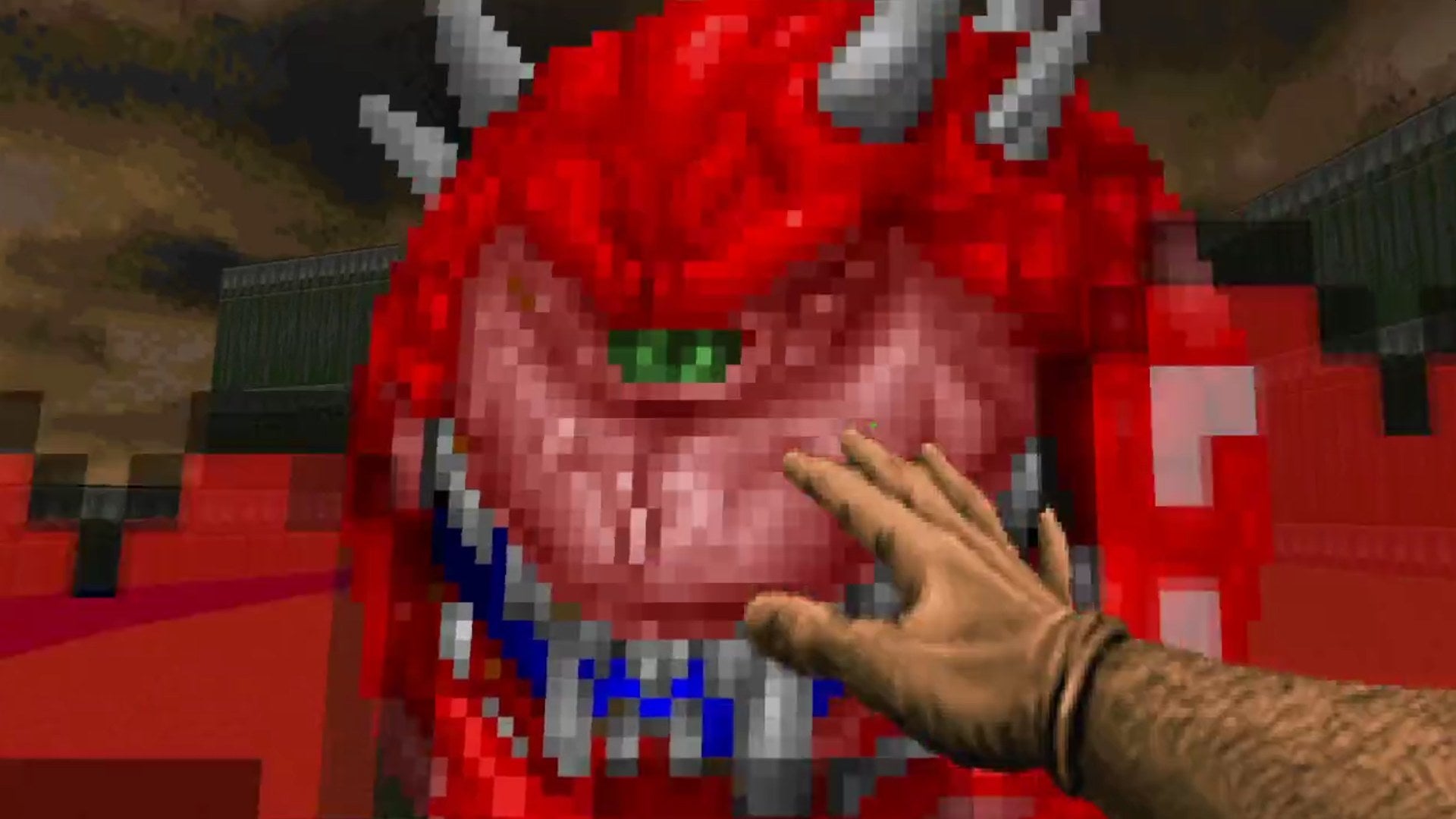 A happy-looking Cacodemon receives a lovely pat in Frendocaco, a Doom mod.