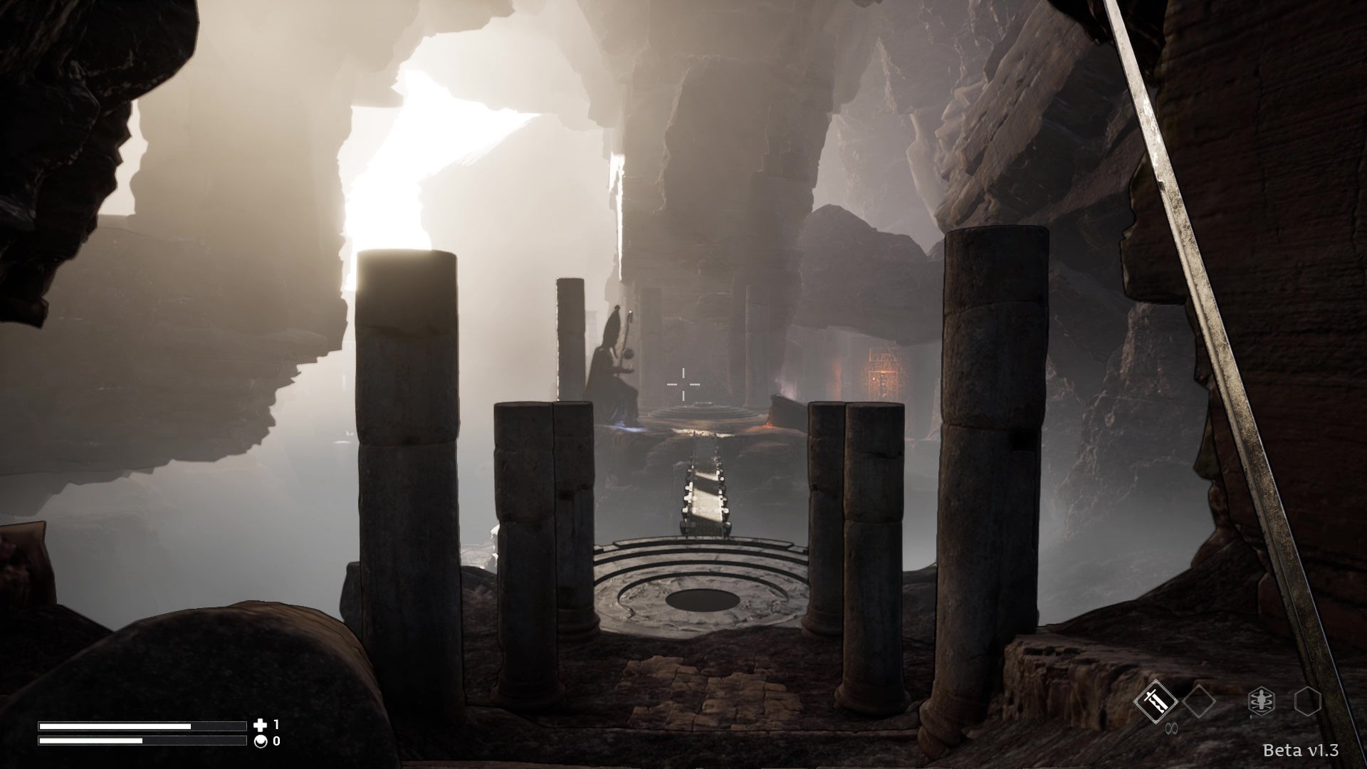 From a first-person perspective, Morgan enters a cavernous chamber in Dream Cycle.