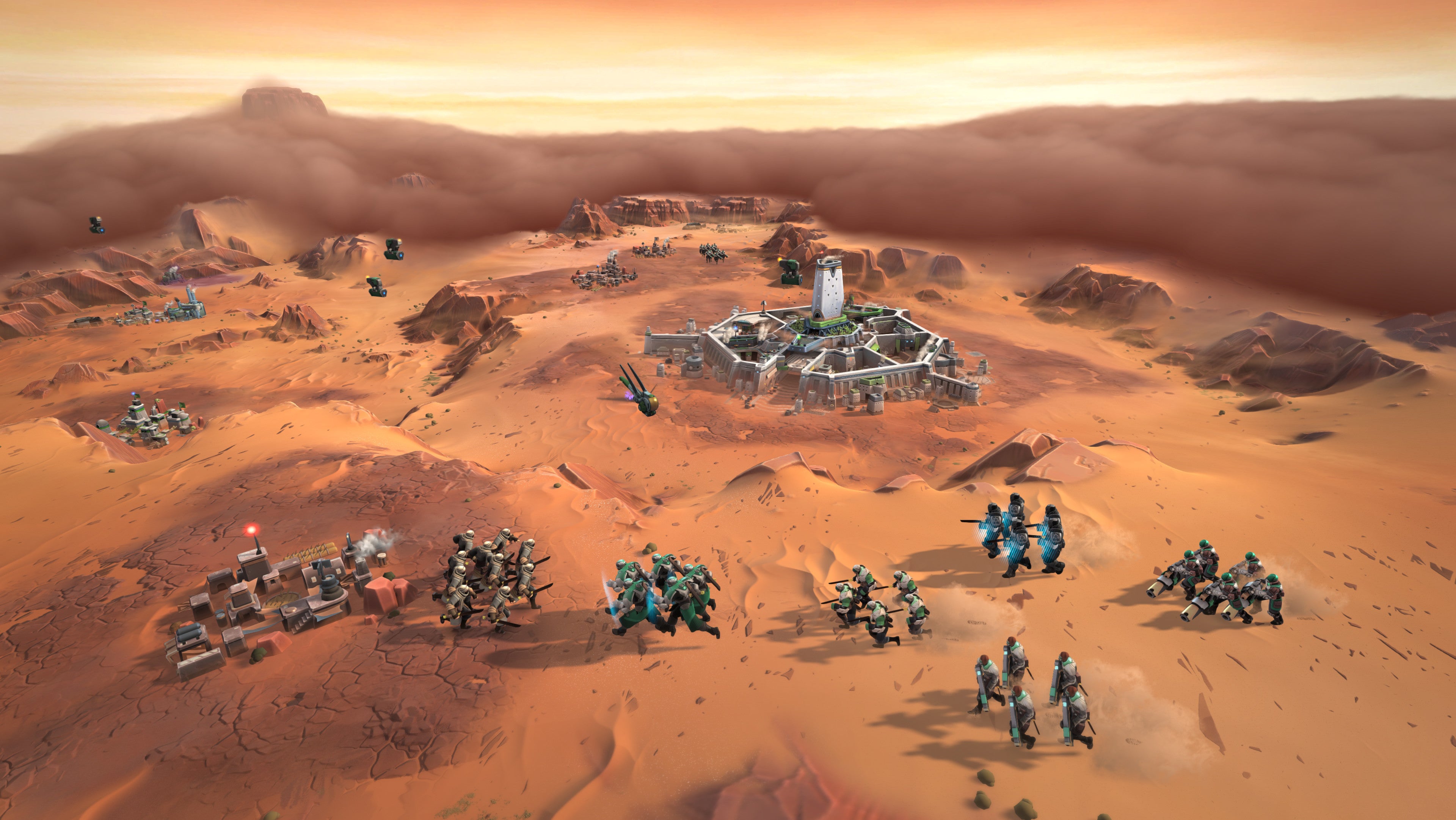 Dusty violence in a Dune: Spice Wars screenshot.