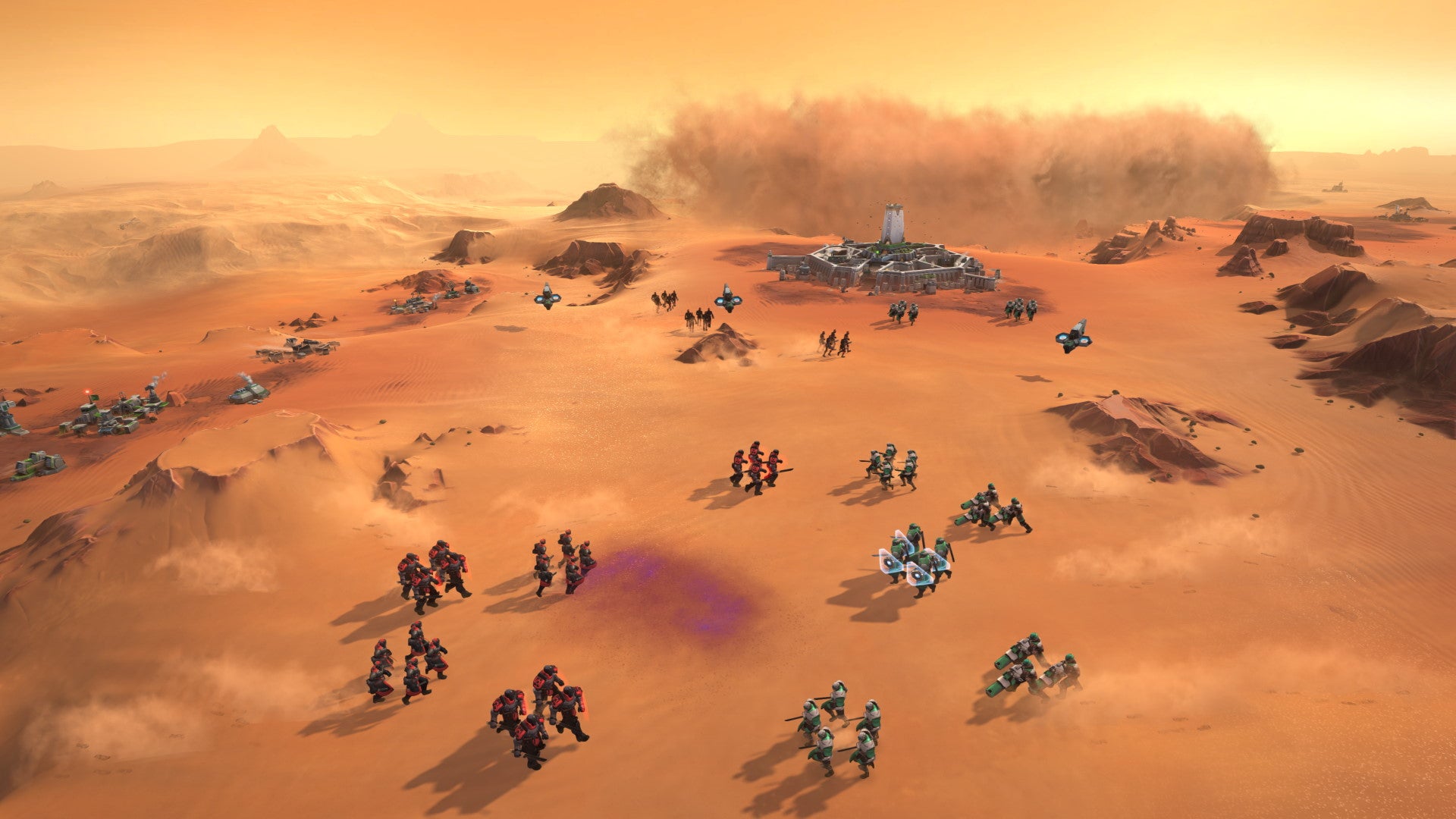Several military units engage in battles on the sands of Dune: Spice Wars