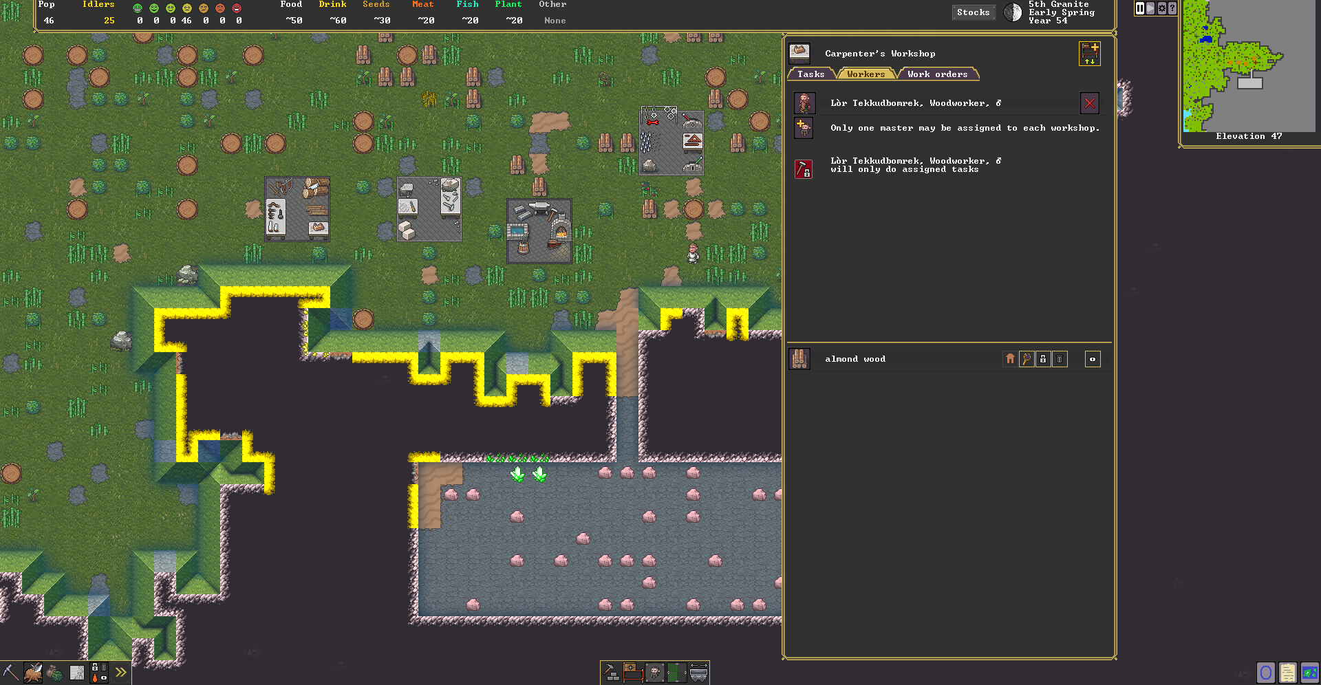 Fancy art and menus in the Steam version of Dwarf Fortress.