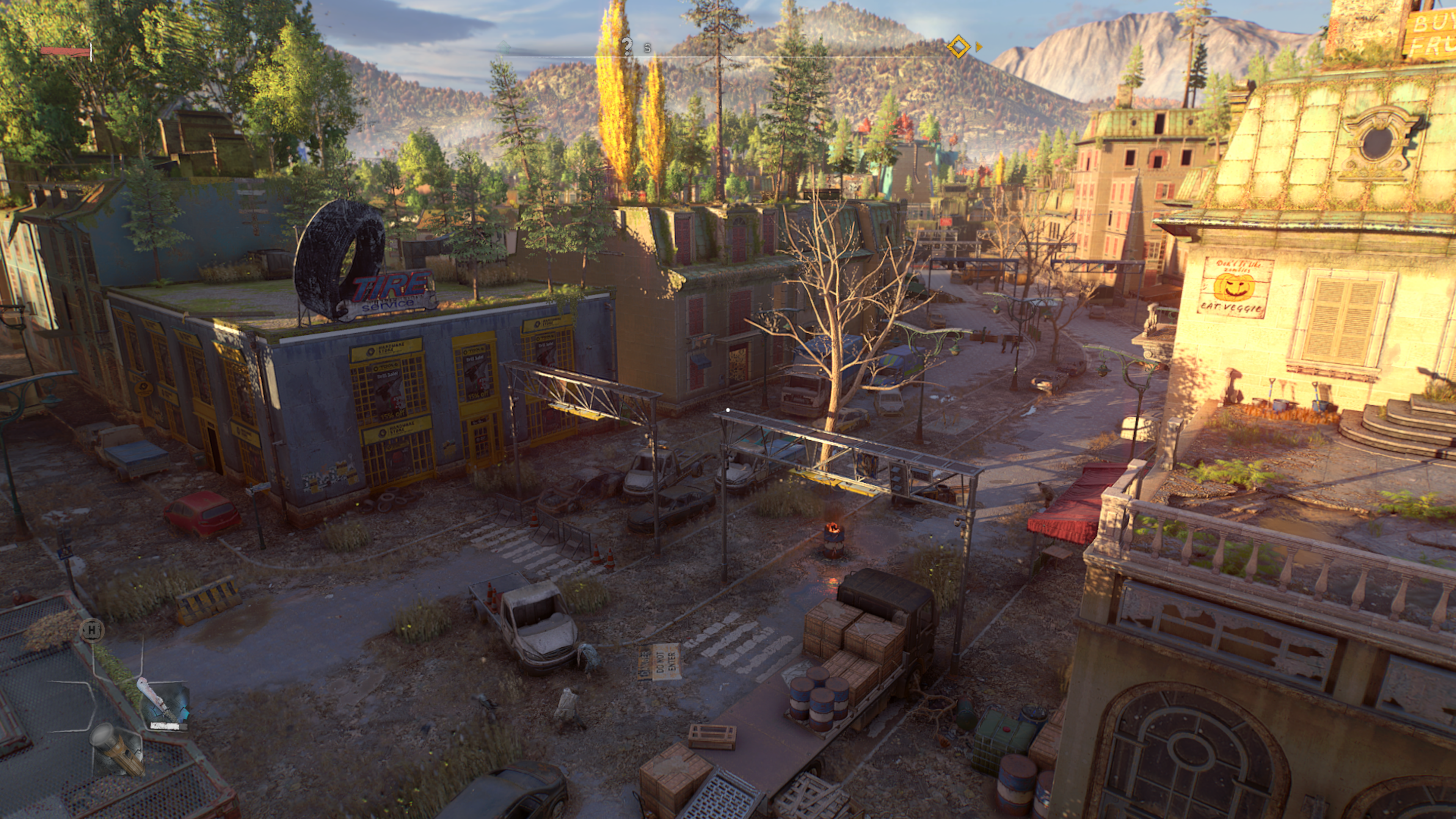 A street in Dying Light 2, captured using pre-patch DLSS.