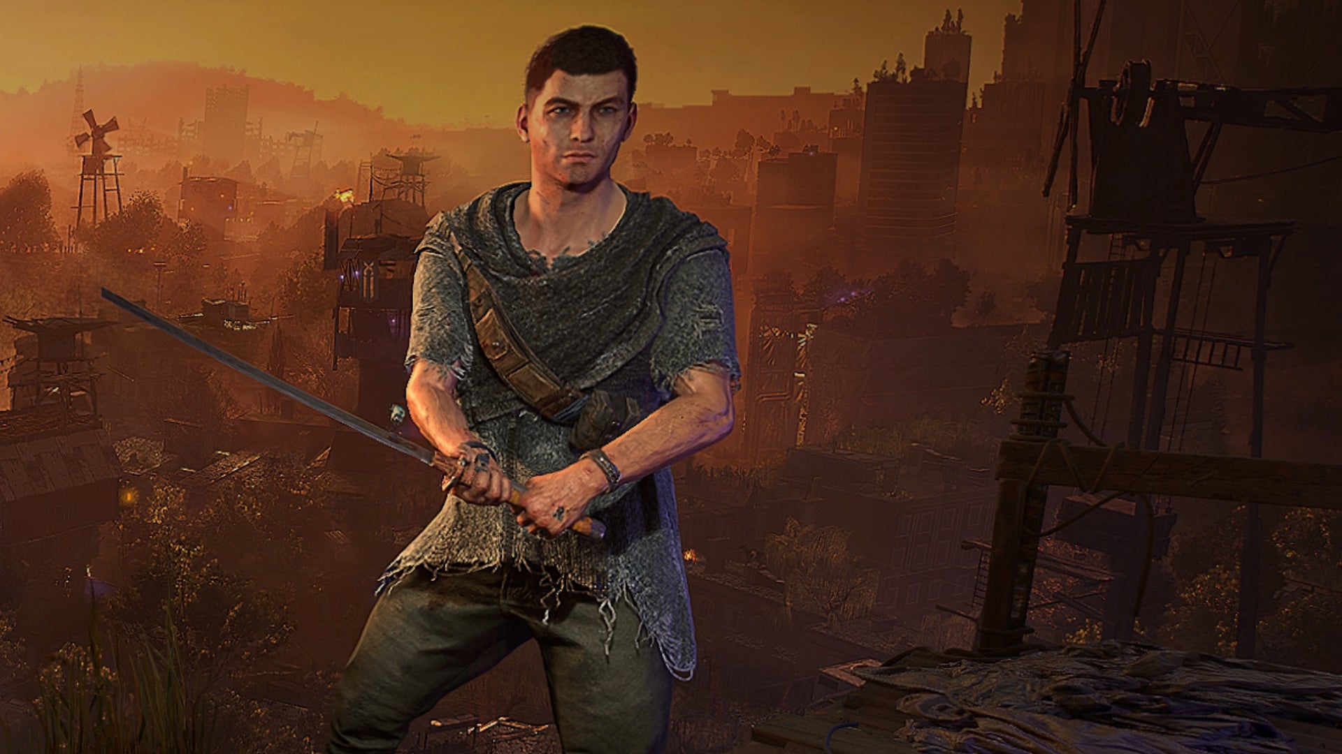Dying Light 2: Aiden in the inventory menu with the Enso Katana equipped.
