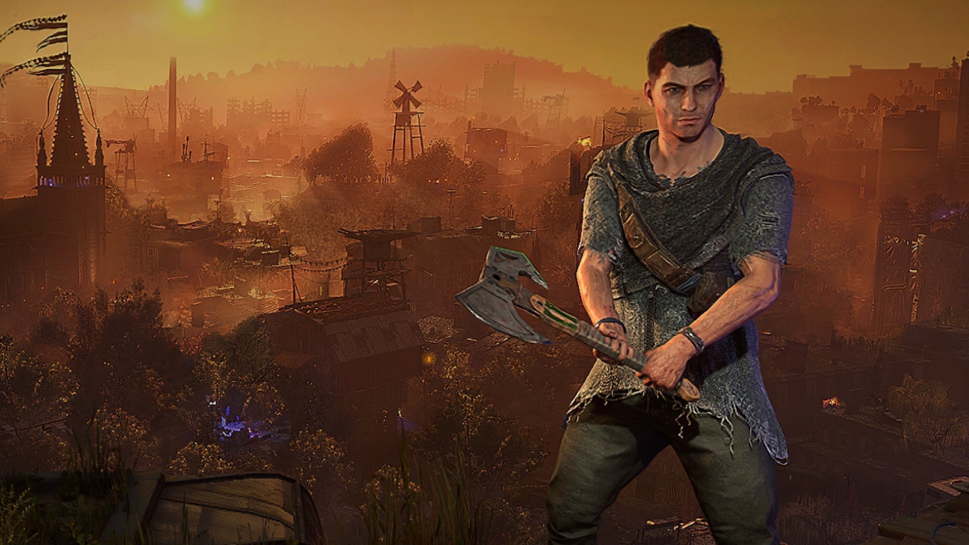 Dying Light 2: Aiden in the inventory menu with the Heavy Duty axe equipped.
