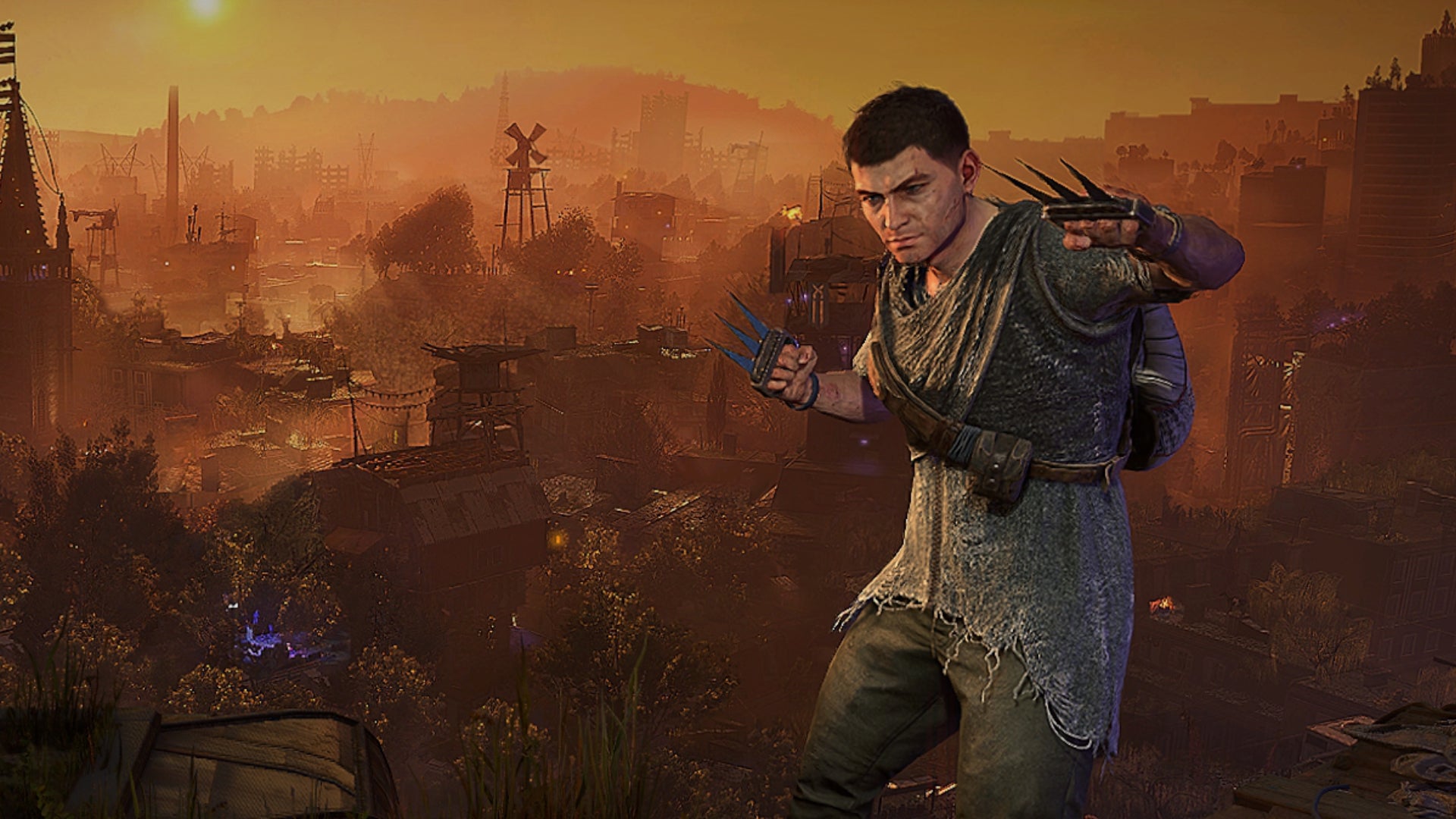 Dying Light 2: Aiden in the inventory menu with the Lazarus knuckledusters equipped.