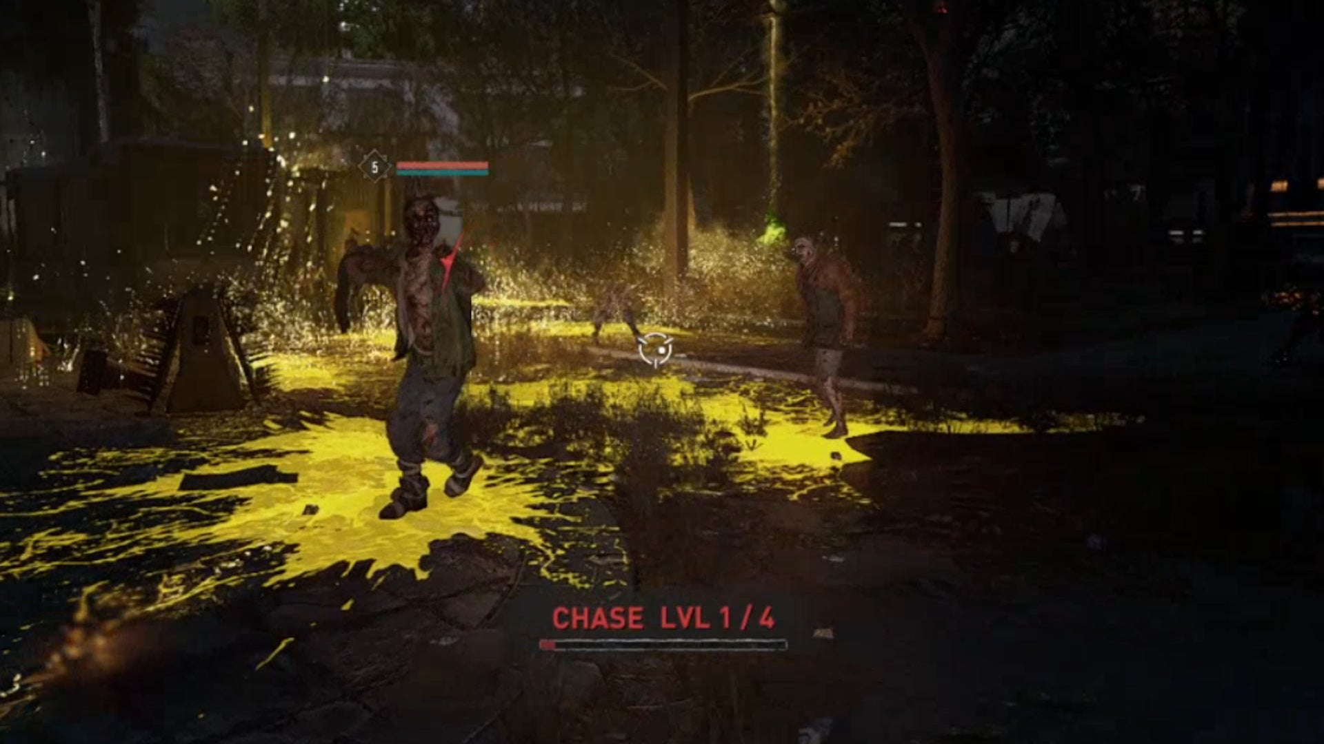 A zombie in Dying Light 2 shuffling towards the player as part of a nighttime chase.