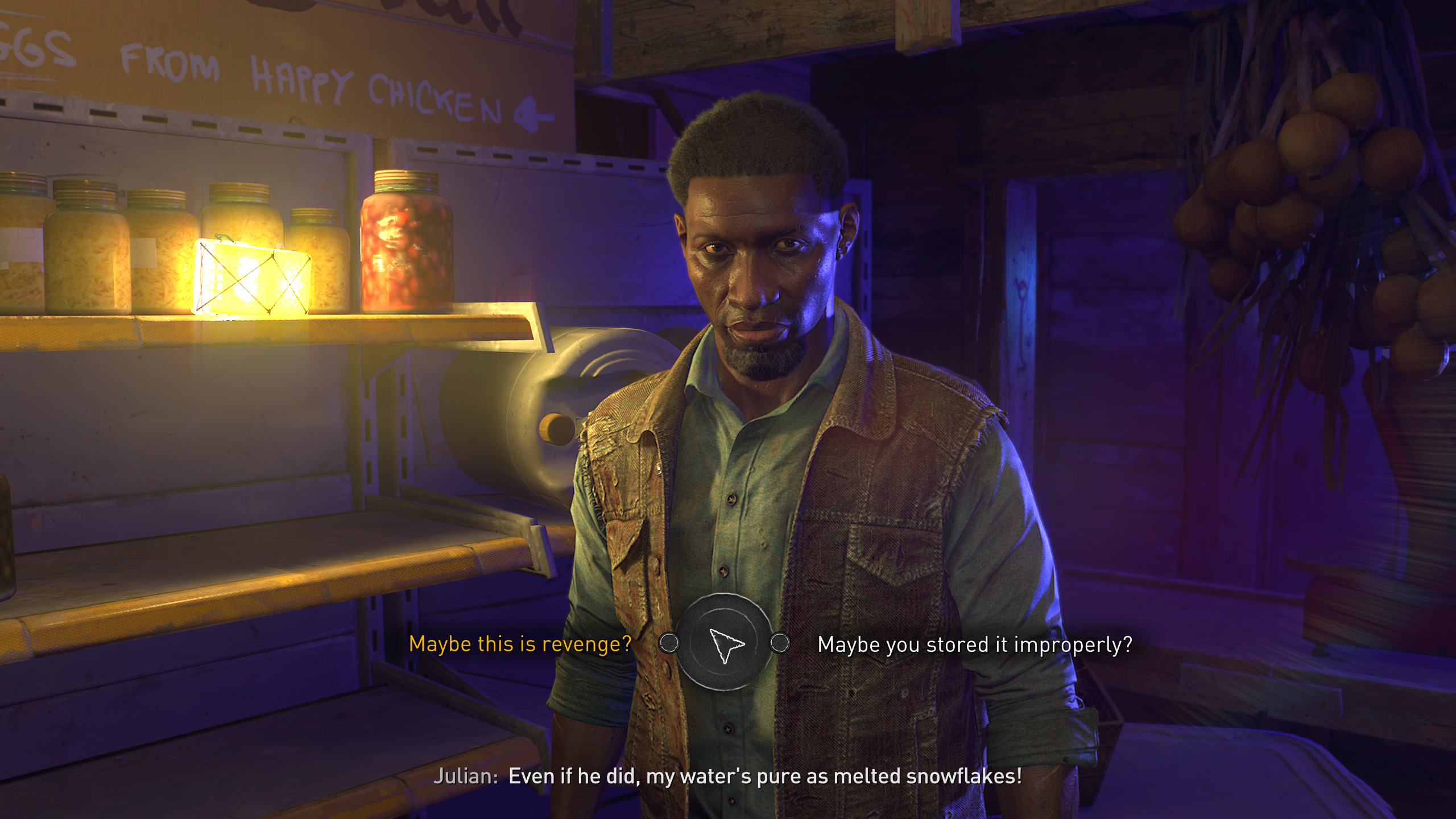 A conversation with a quest-giving trader in Dying Light 2.