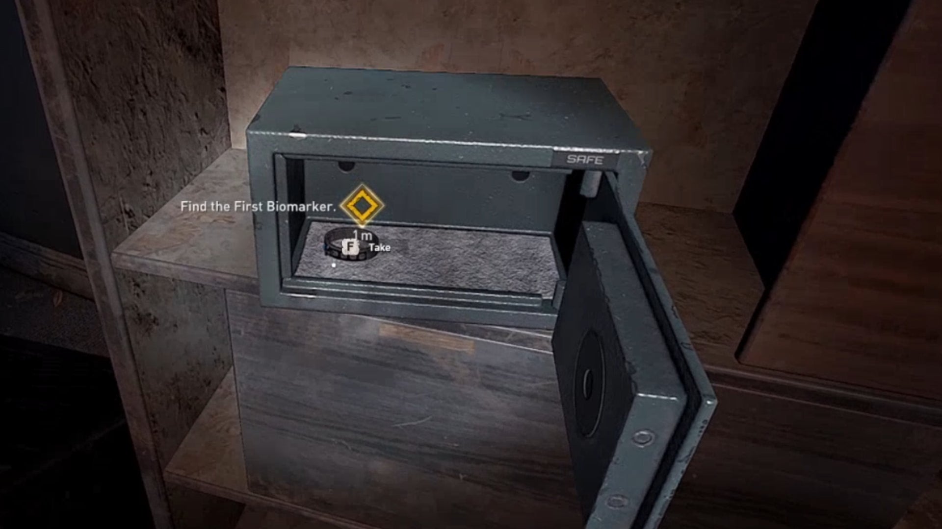 An opened safe in Dying Light 2, with a prototype Biomarker inside.