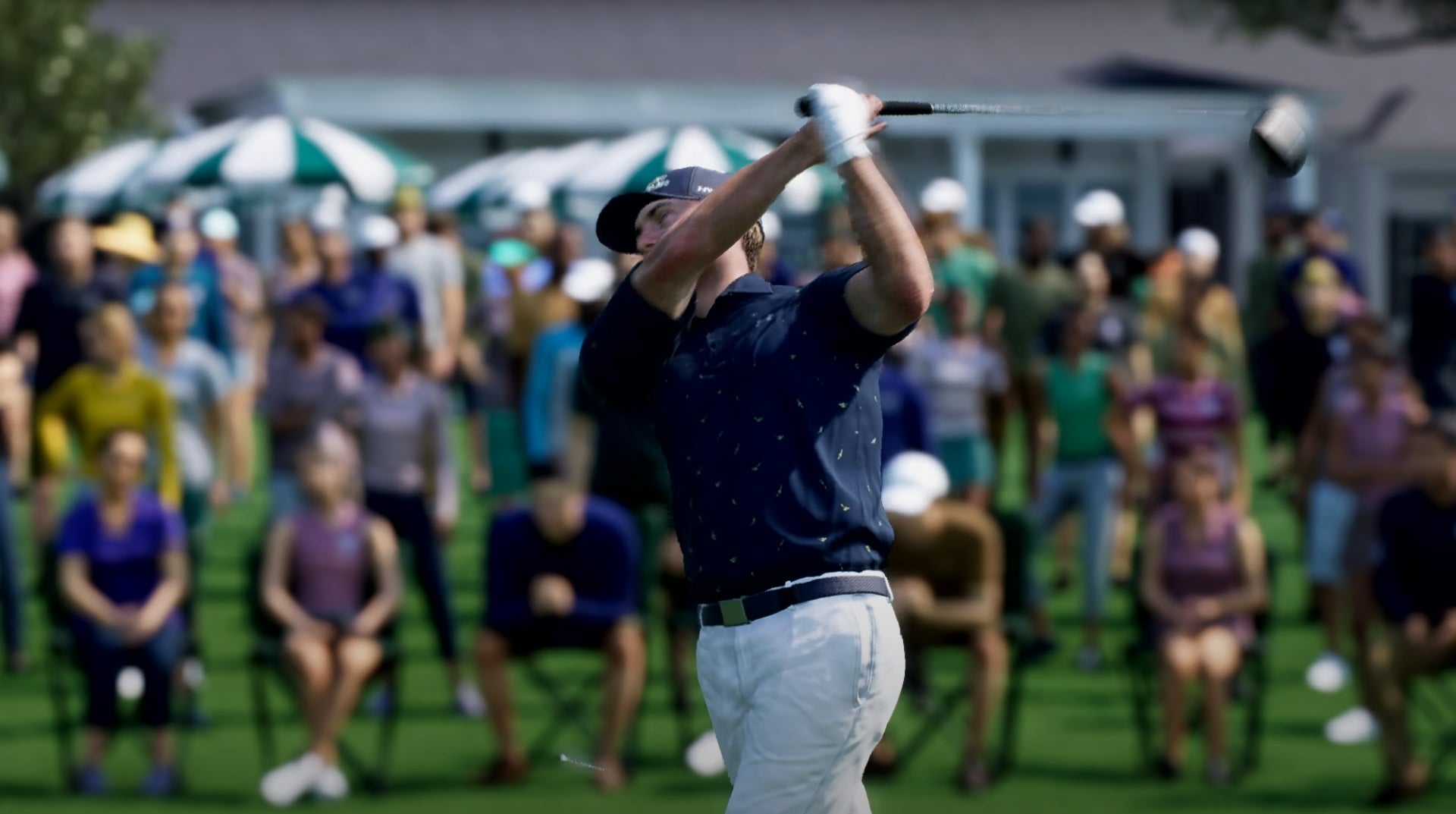 A golfer takes a big swing in next year's EA Sports PGA Tour. It looks a bit like the golfer is taking a bite of his own arm.