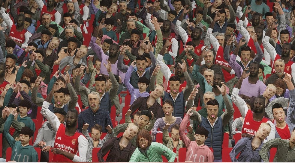 A screenshot of the low poly crowd in eFootball 2022.