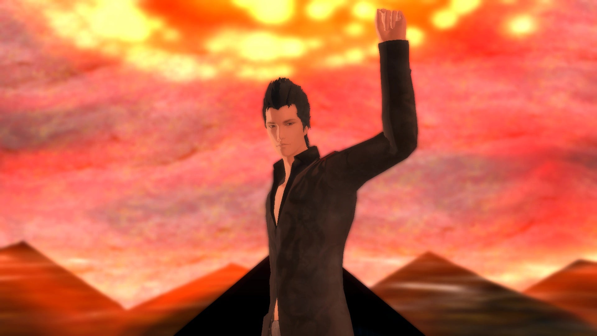 Lucifel points to the sky in El Shaddai.
