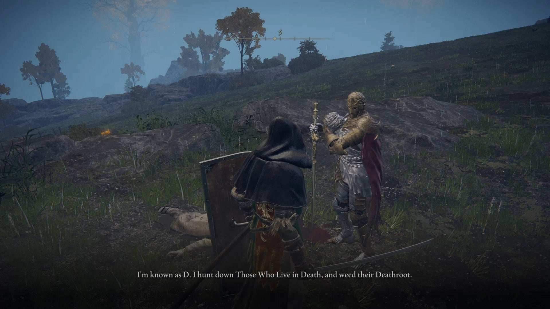 The player meets the character D, Hunter of the Dead, for the first time in Elden Ring.