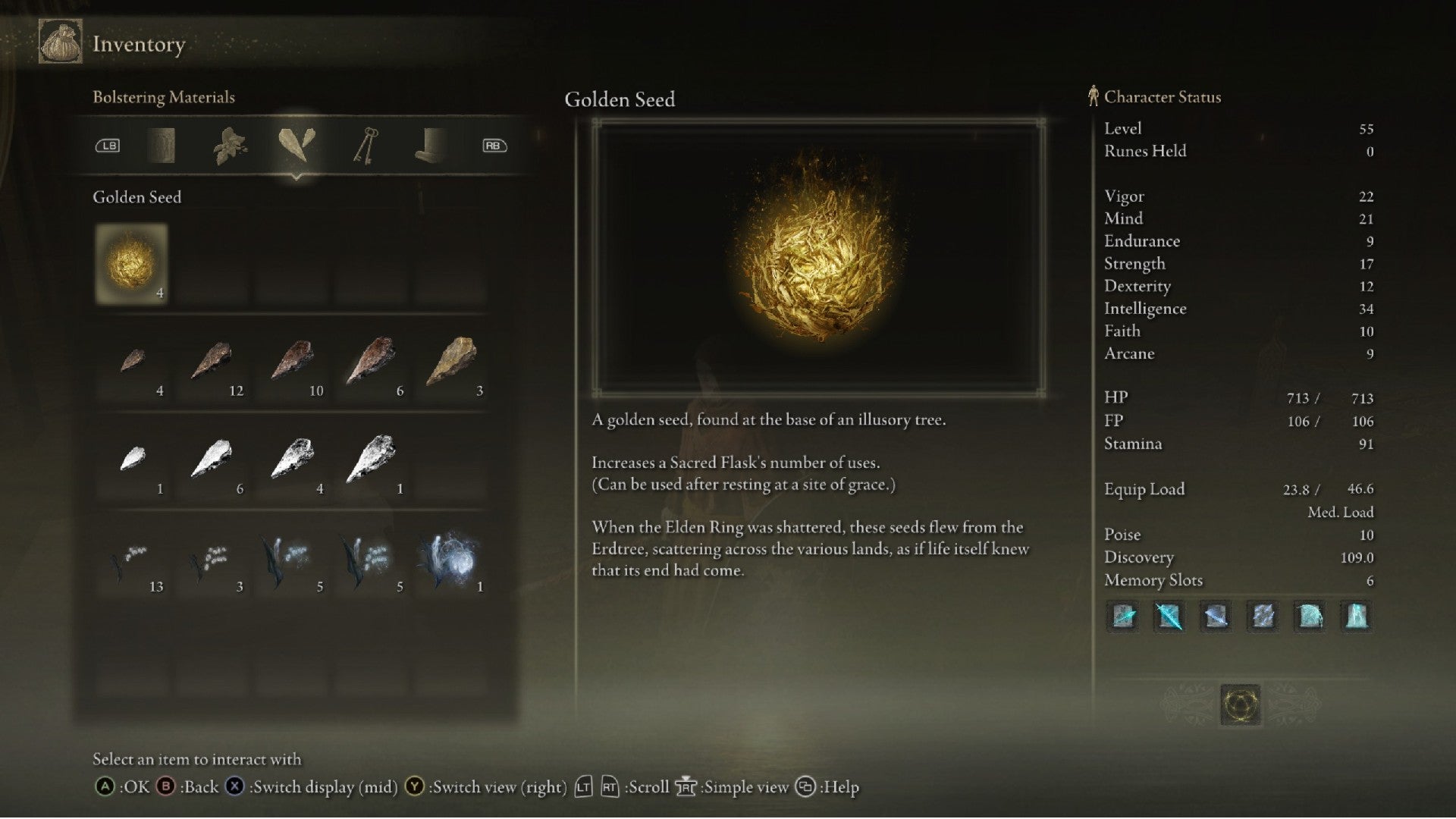 Elden Ring Golden Rune item description in the inventory menu
