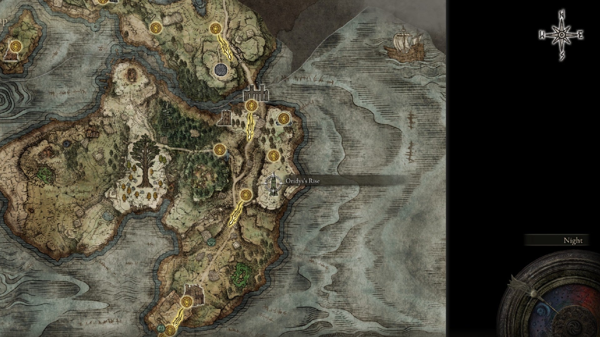 Emplacement de la carte Elden Ring Memory Stone Oridys's Rise dans la péninsule pleureuse