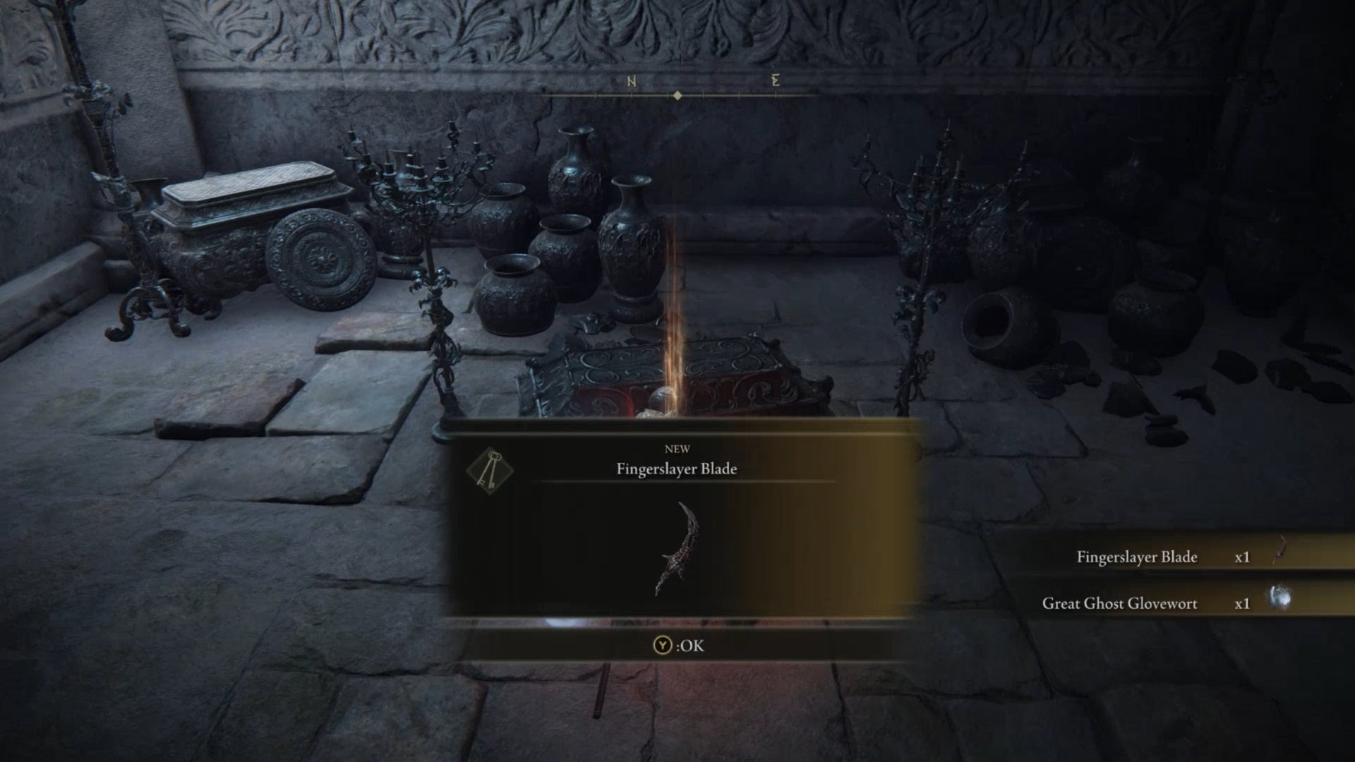 The player obtains the Fingerslayer Blade from a chest in Elden Ring.