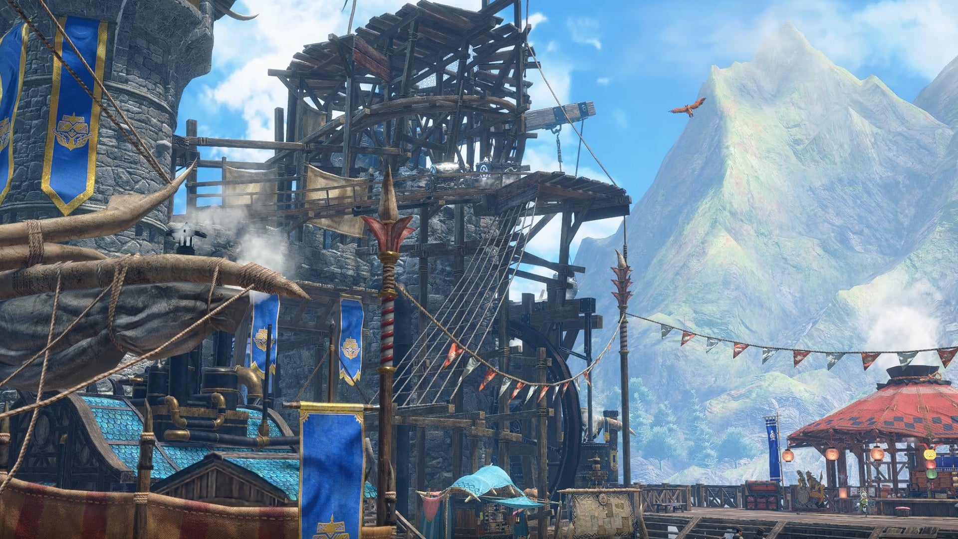 The fortress walls of Elgado, the new Sunbreak hub in Monster Hunter Rise