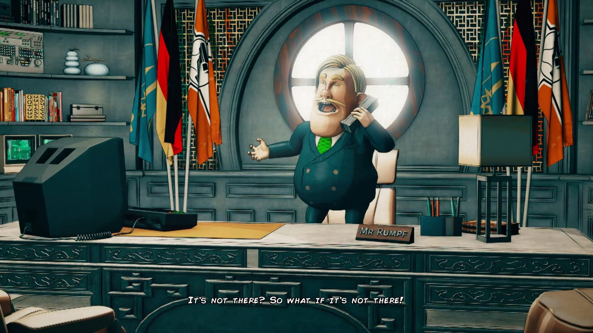 A screenshot of Encodya, a point-and-click adventure game set in a cyberpunk future Berlin.