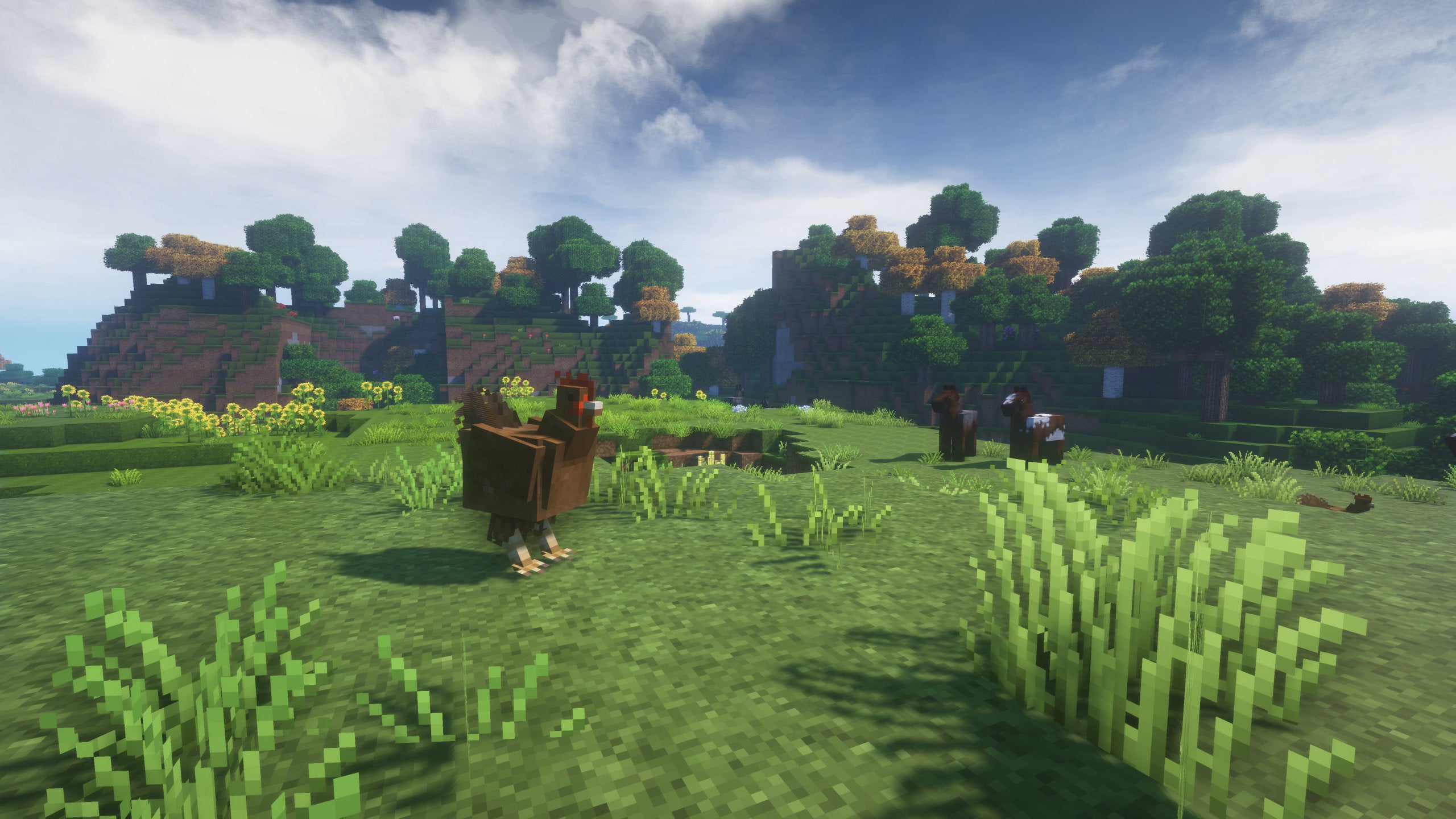 A Minecraft screenshot of a landscape displayed using the Epic Adventures Texture Pack.
